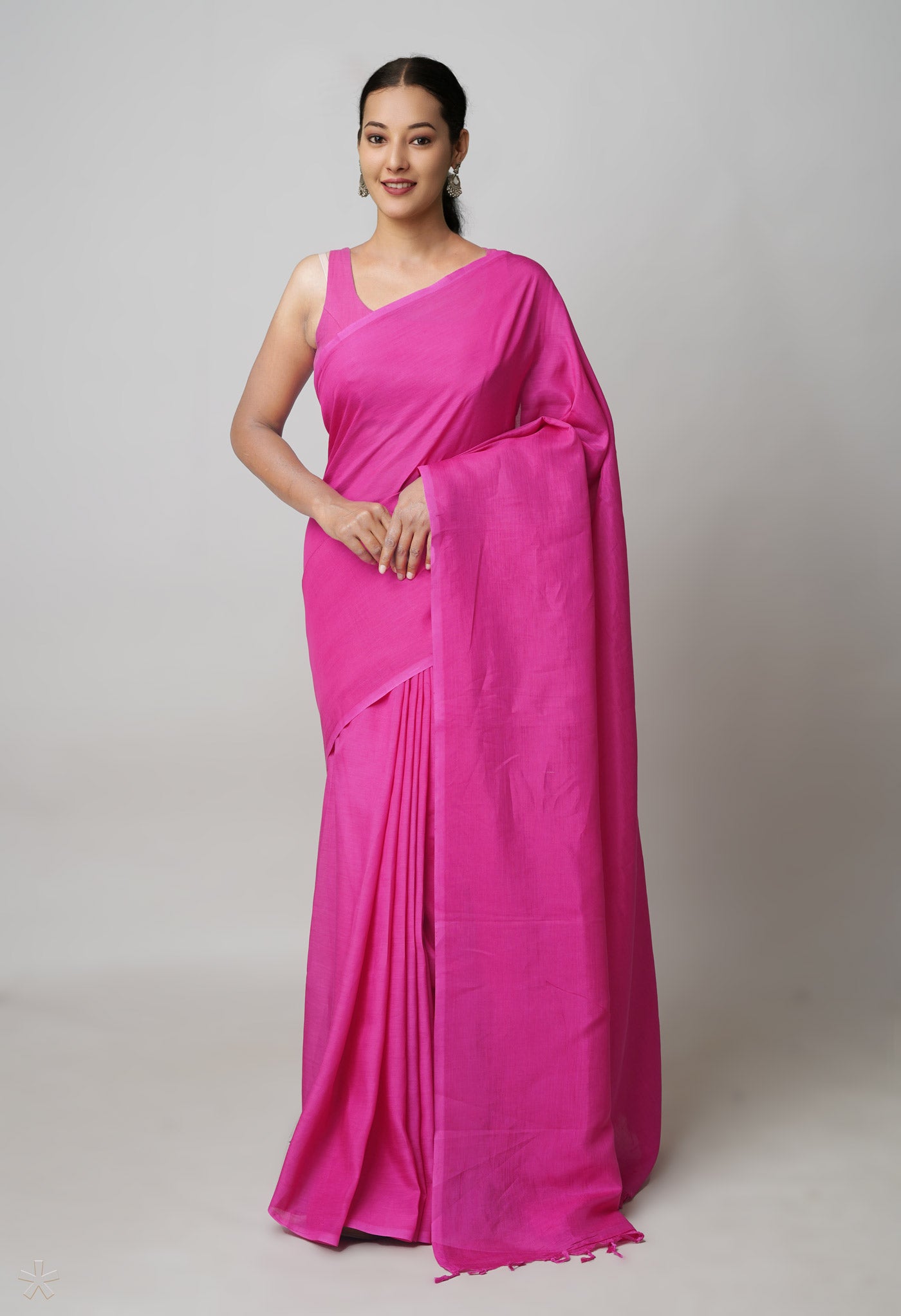 Pink  Plain Mangalagiri Soft Silk Saree-UNM73922