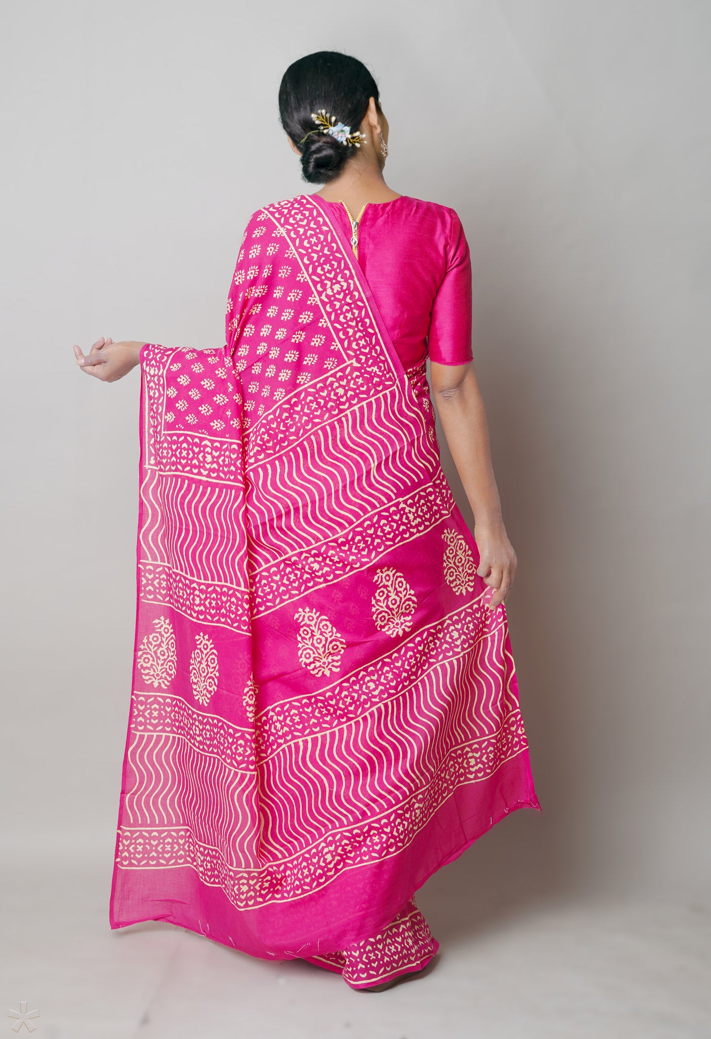 Pink Pure Hand Block Printed Soft Cotton Saree