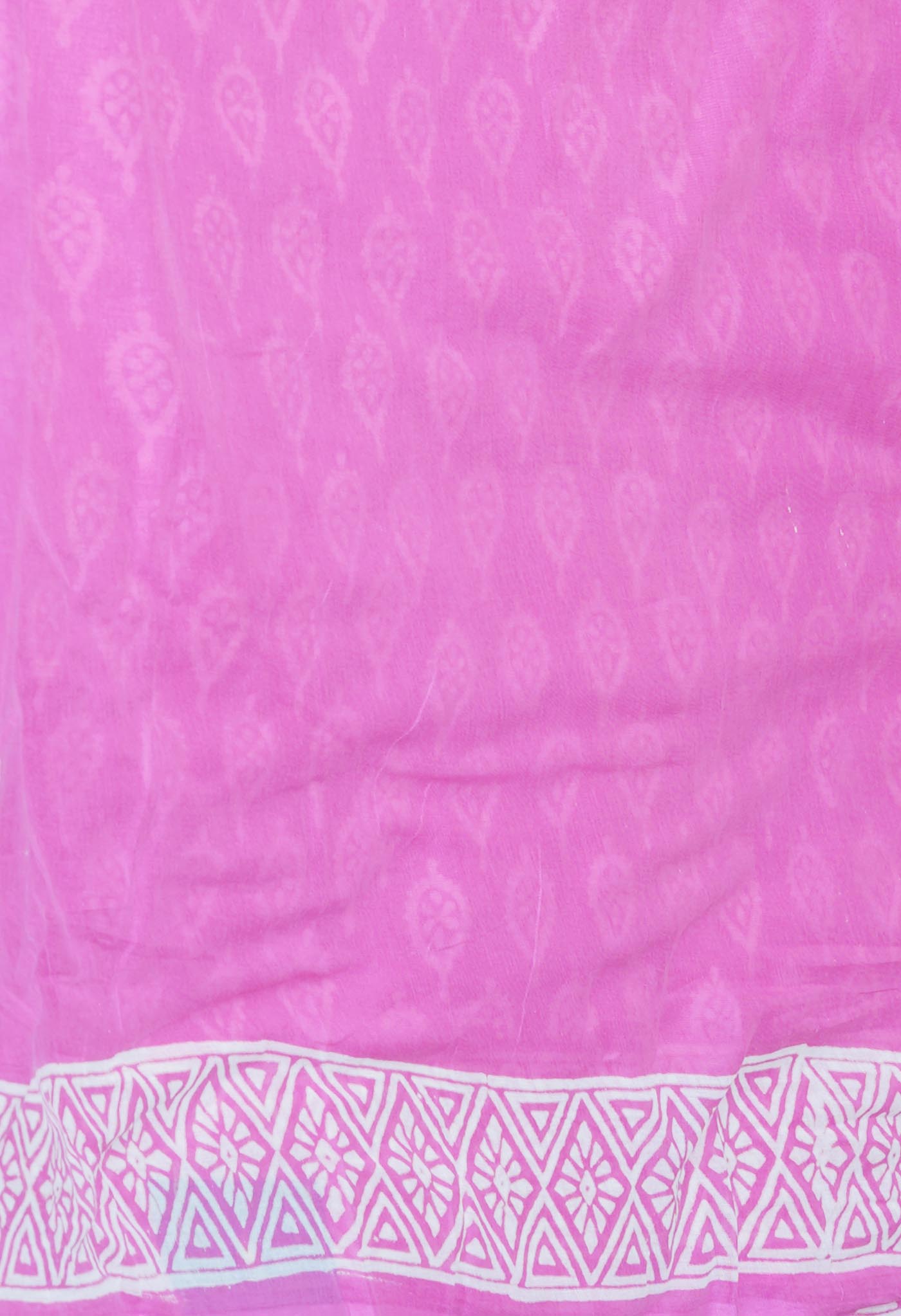 Pink Pure Hand Block Printed Discharge Soft Cotton Saree