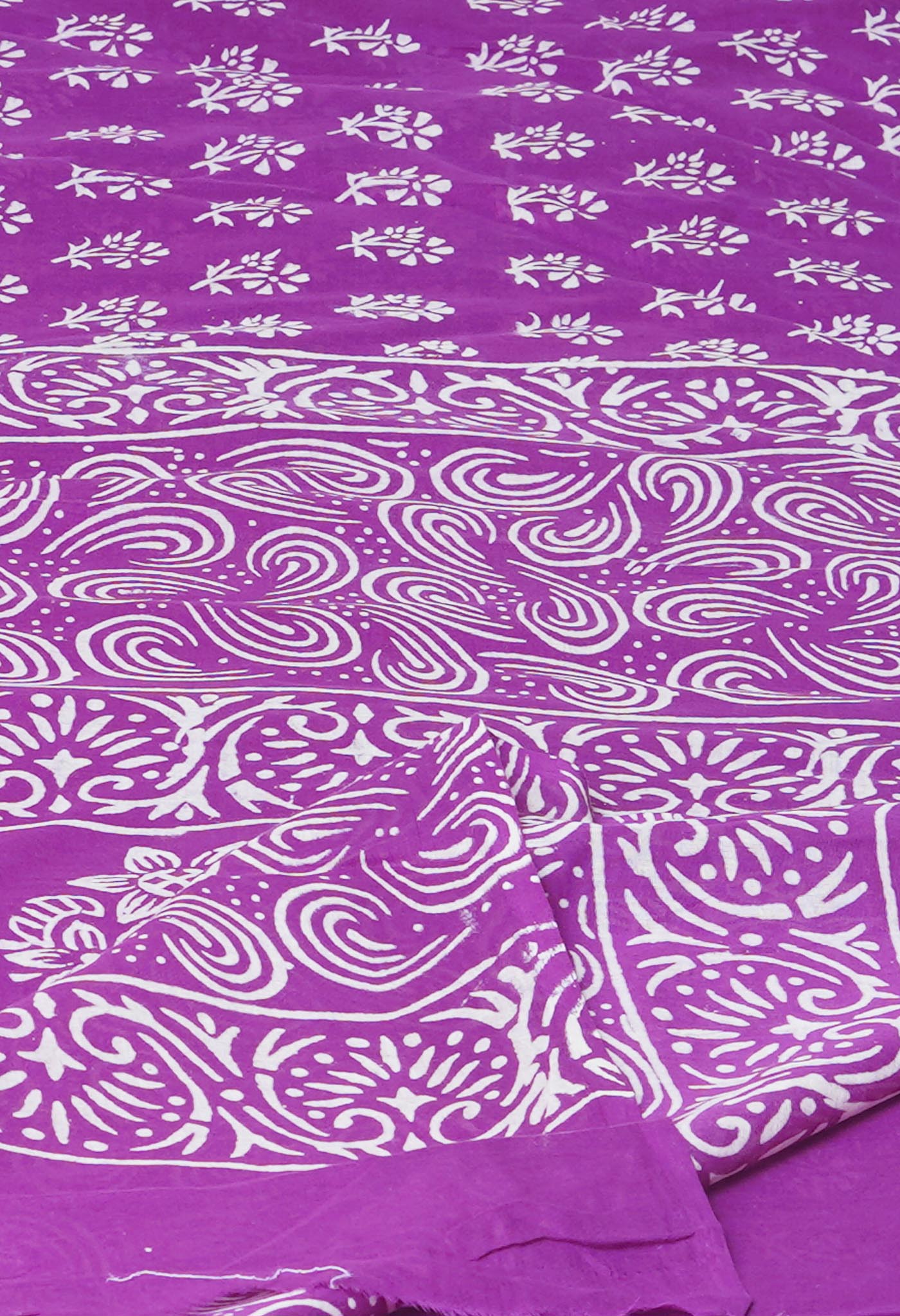 Purple Pure Hand Block Printed Soft Cotton Saree