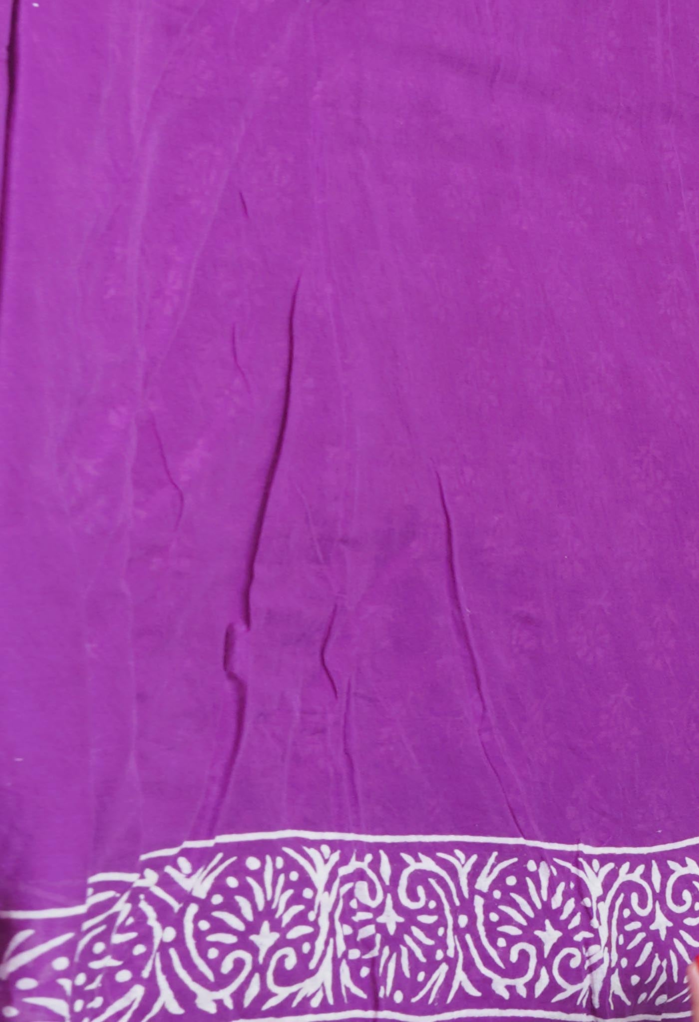 Purple Pure Hand Block Printed Soft Cotton Saree