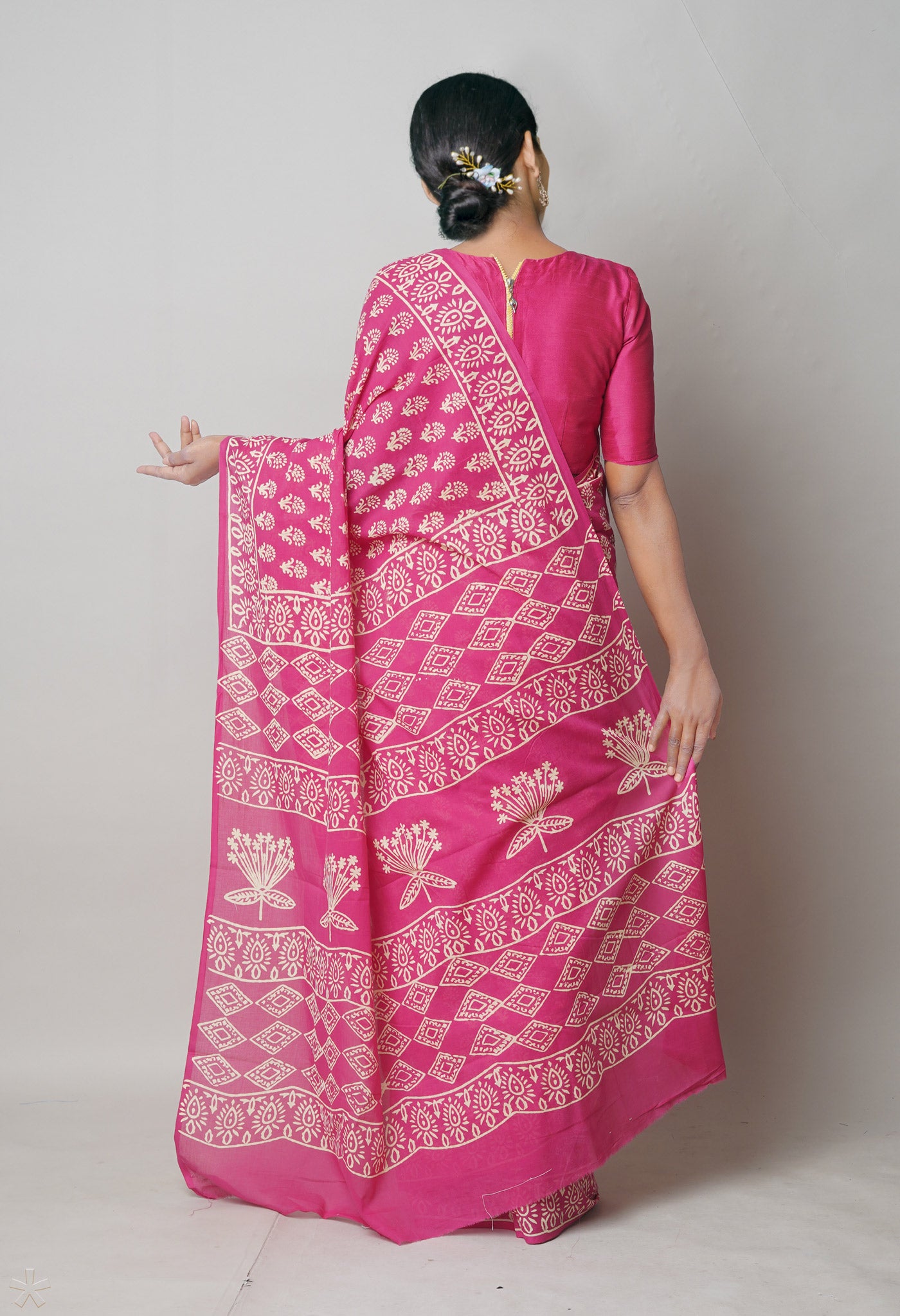 Pink Pure Hand Block Printed Soft Cotton Saree