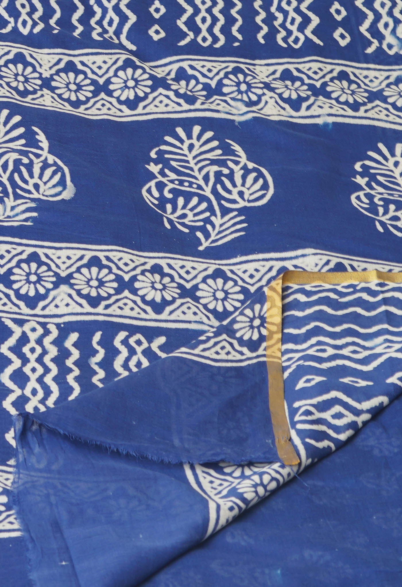 Blue Pure Hand Block Printed Soft Cotton Saree