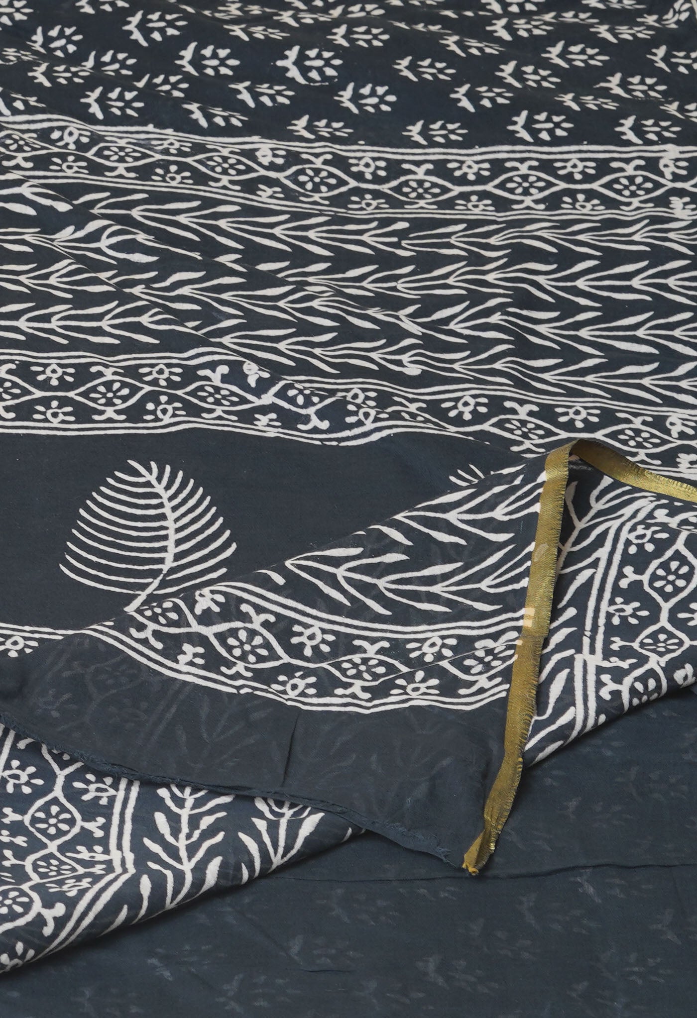 Black Pure Hand Block Printed Soft Cotton Saree