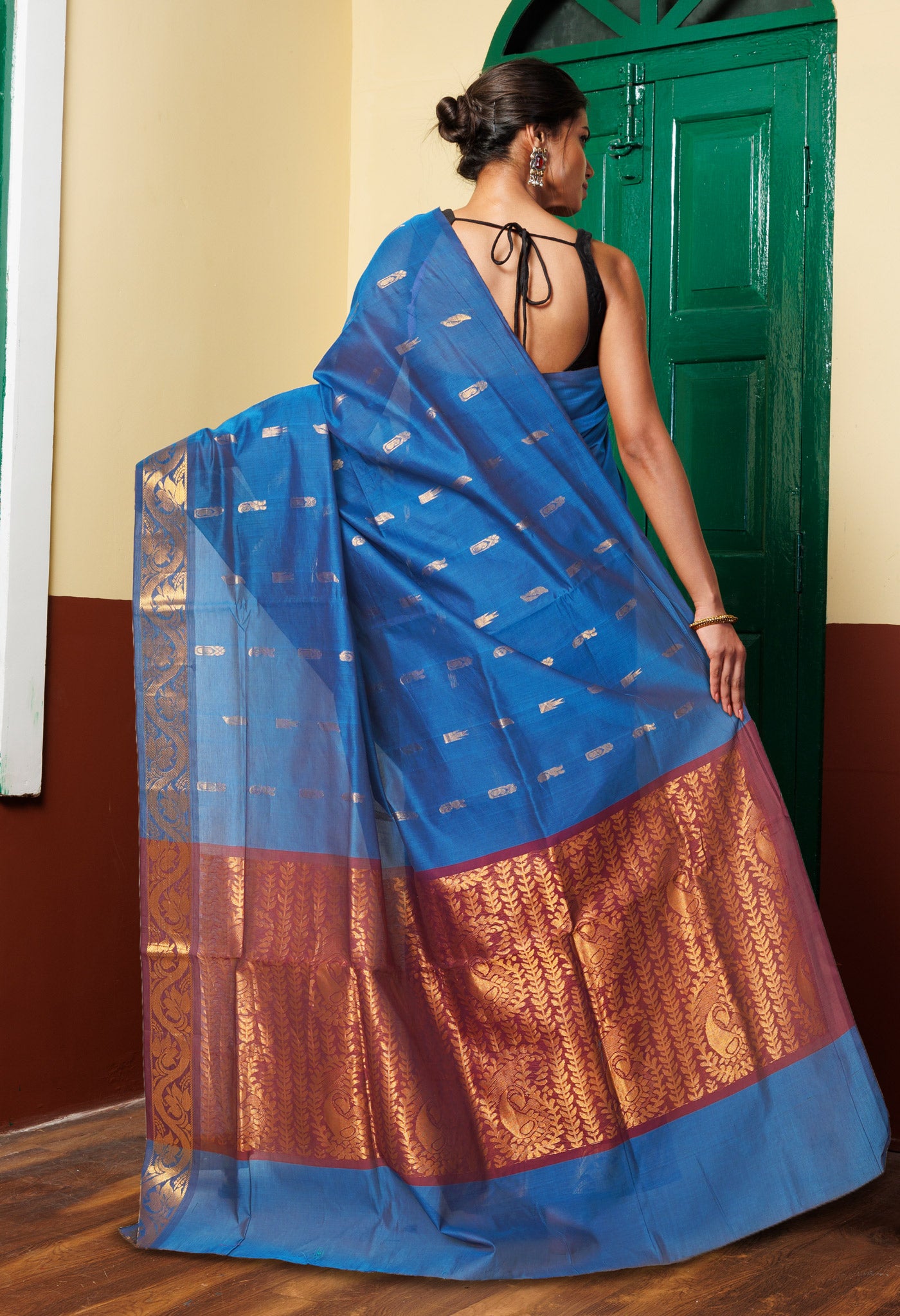 Blue Pure Handloom Mercerized Superfine Gadwal Cotton Saree-UNM74094