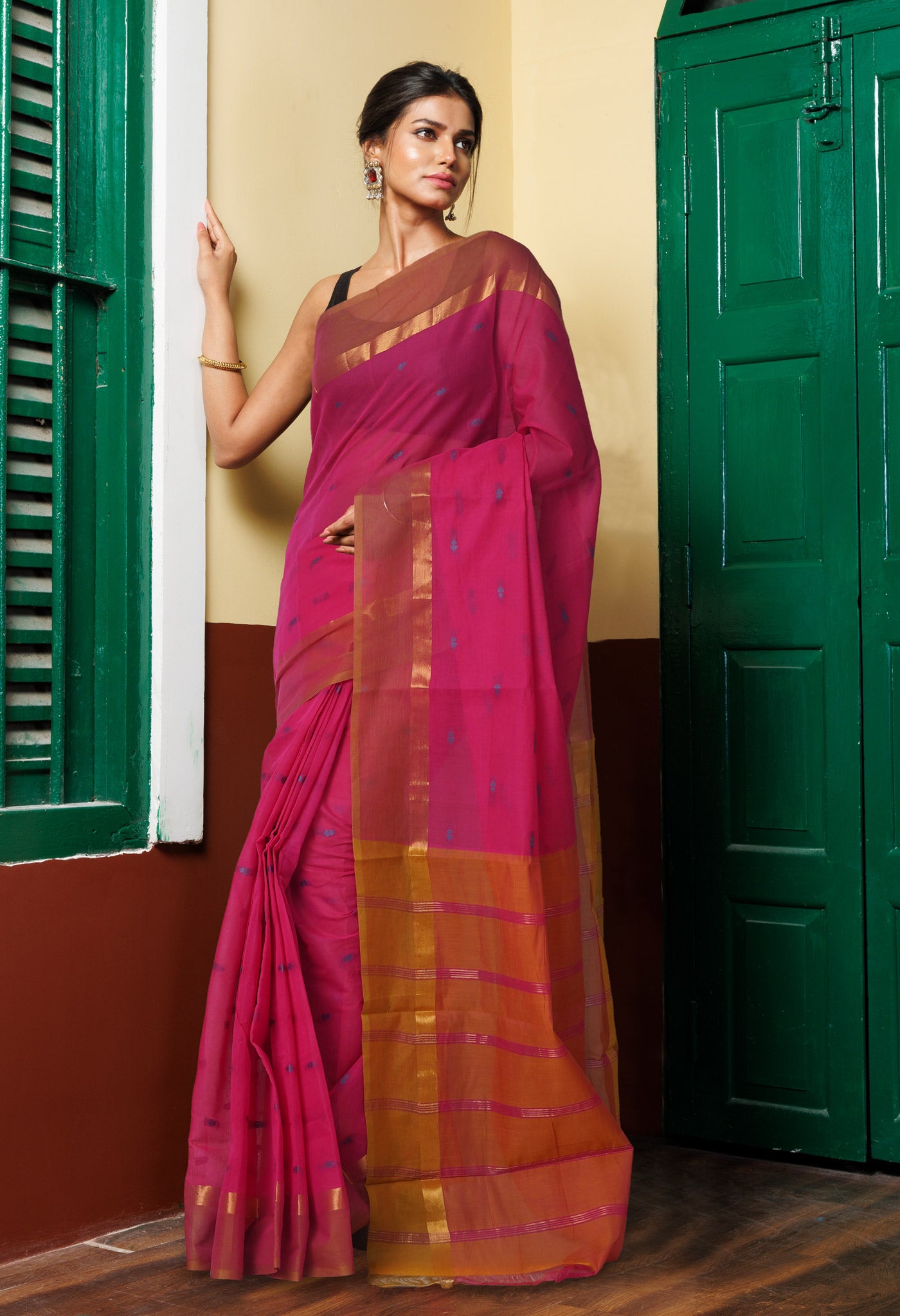 Pink Pure Mangalgiri Cotton Saree-UNM74171