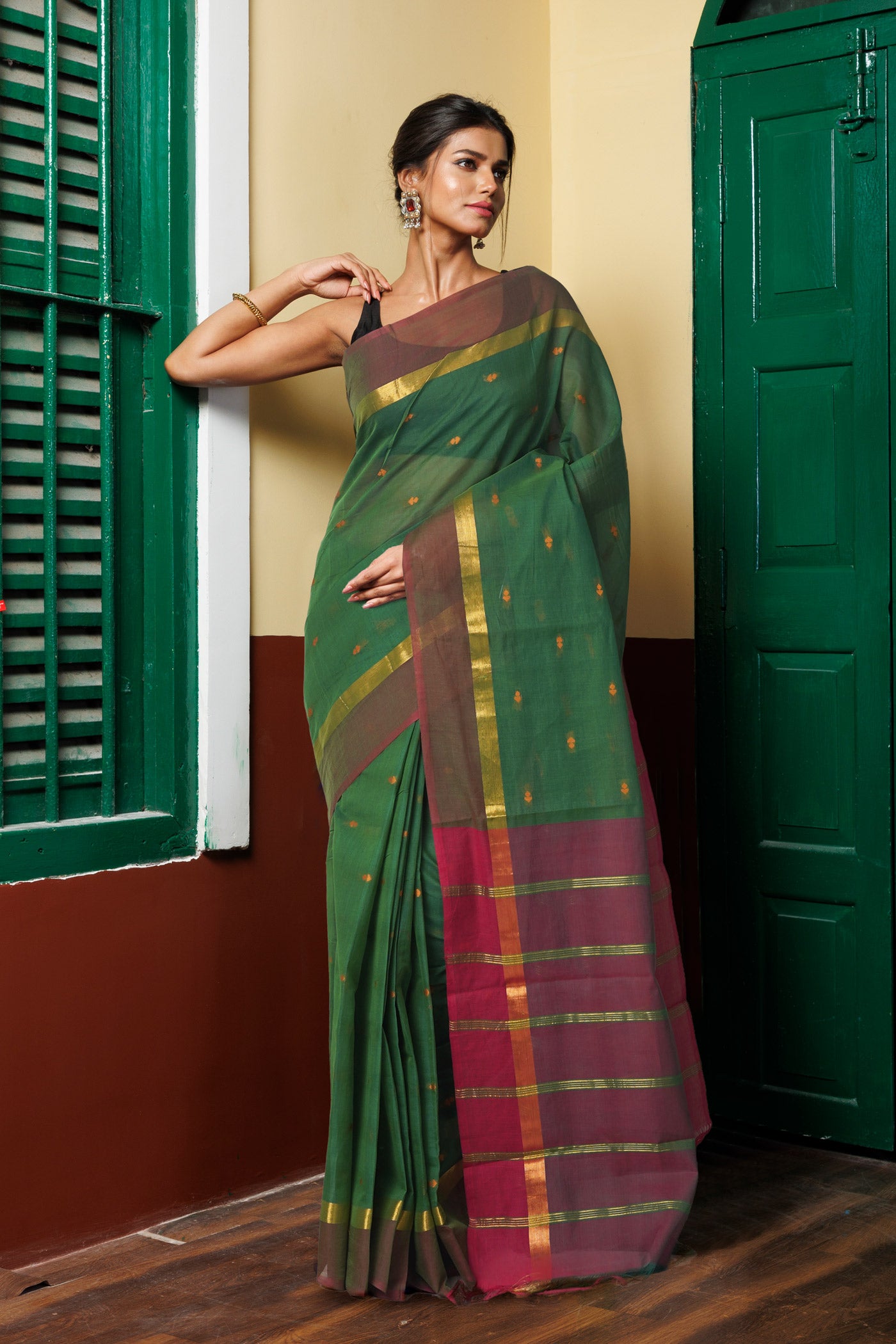 Green Pure Mangalgiri Cotton Saree-UNM74173