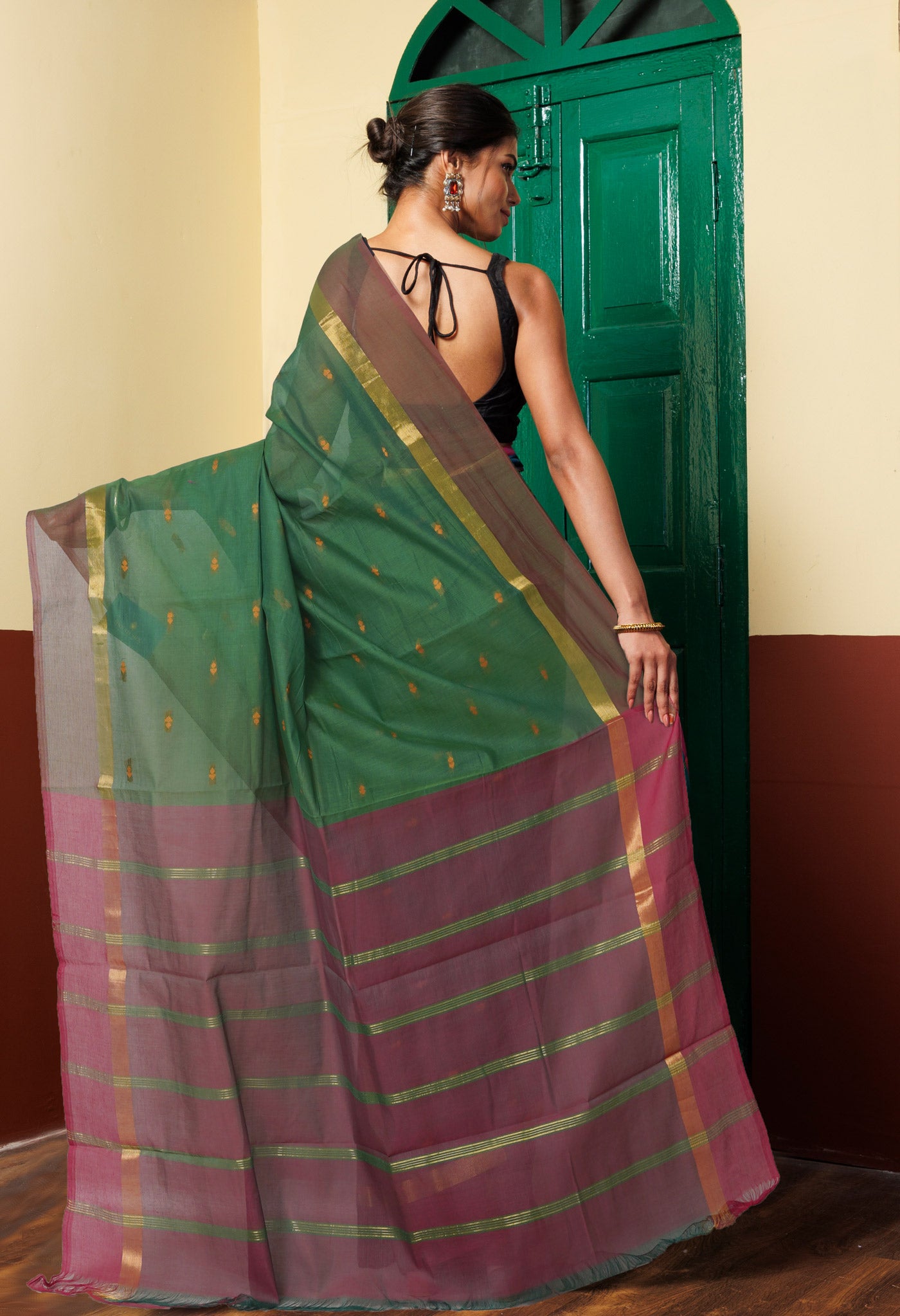 Green Pure Mangalgiri Cotton Saree-UNM74173