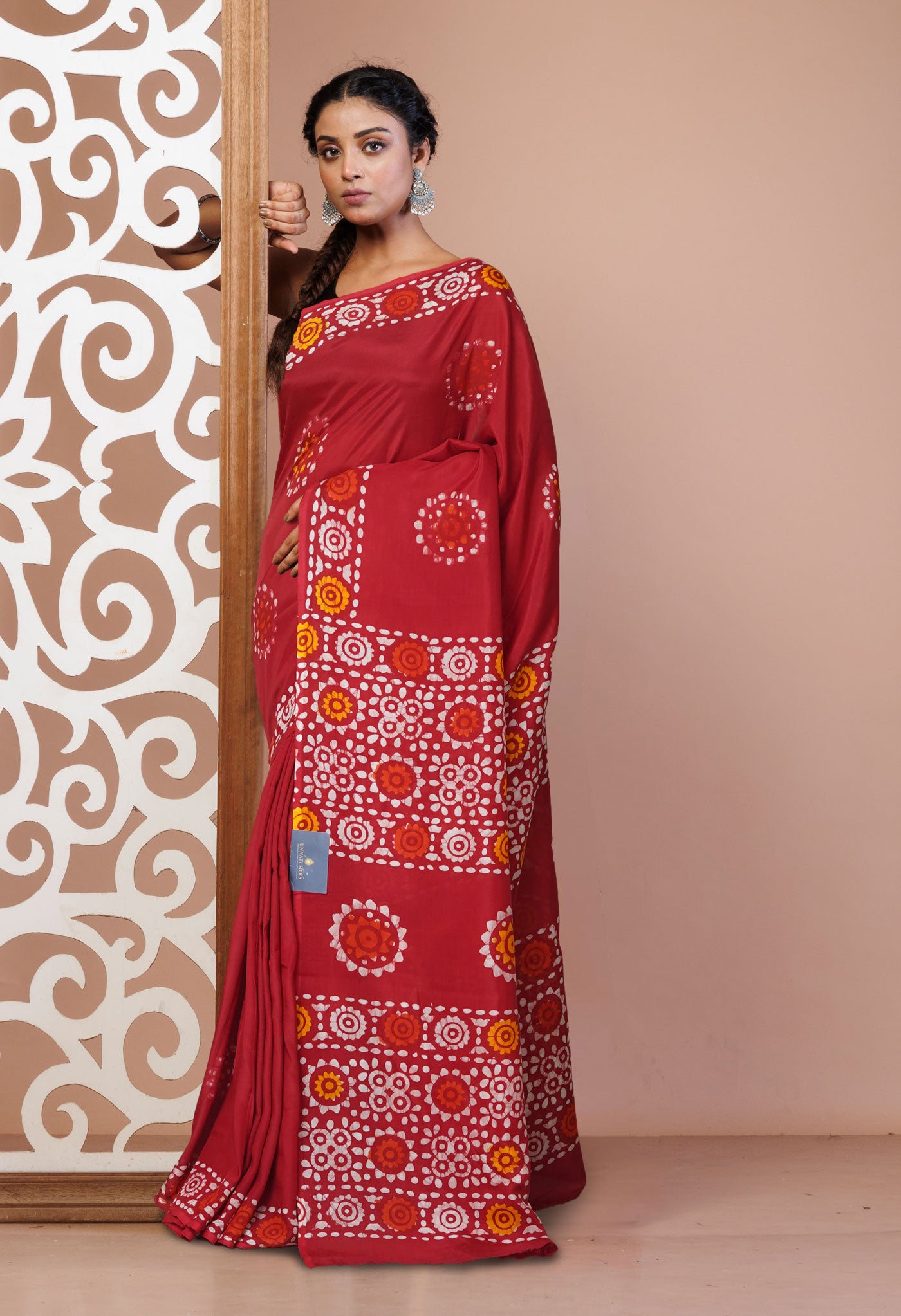 Red Pure Batik Printed Soft Silk Saree-UNM74189