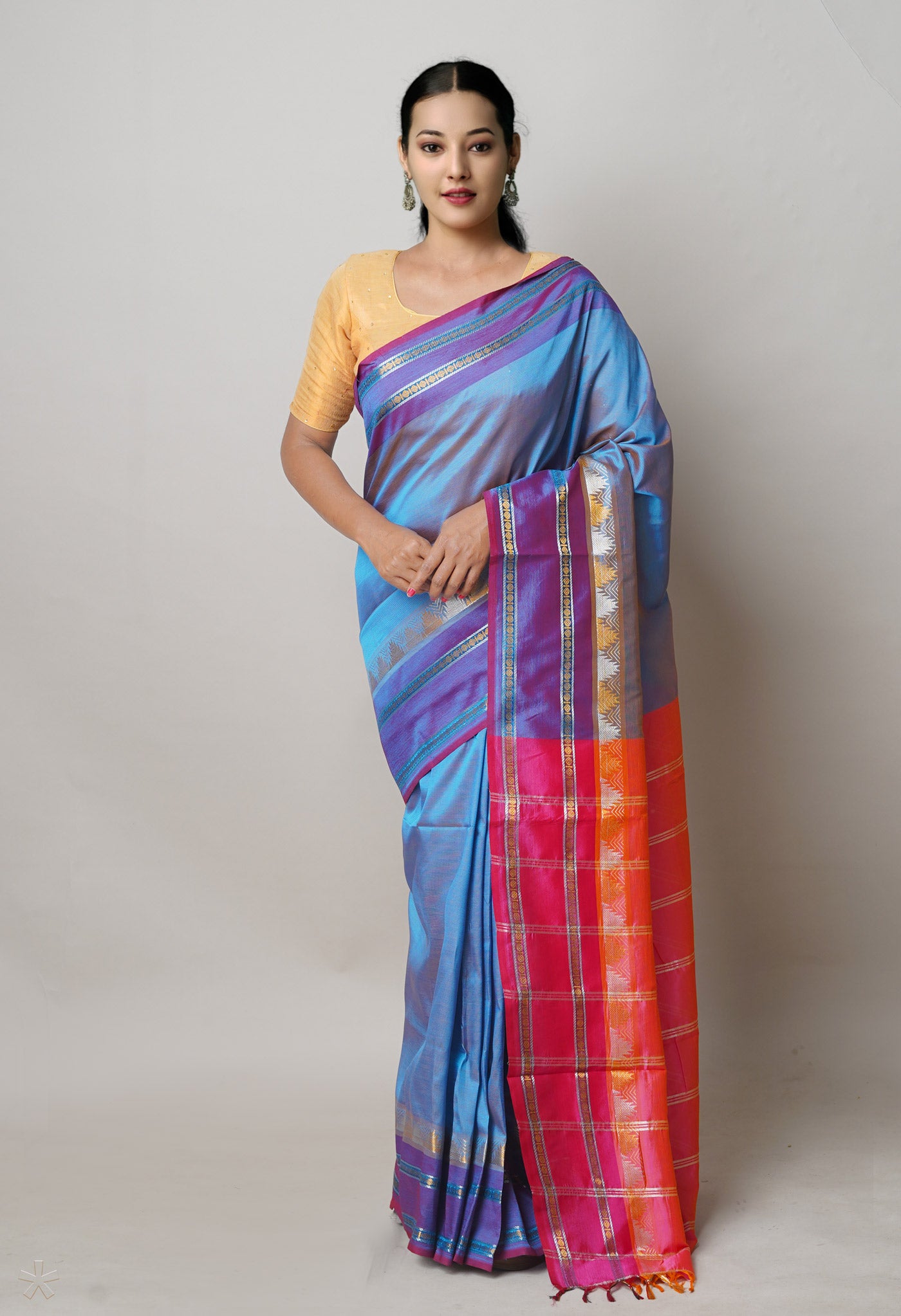 Buy Peacock Blue Pure Handloom Chettinad Silk Saree-UNM74349 Online at ...