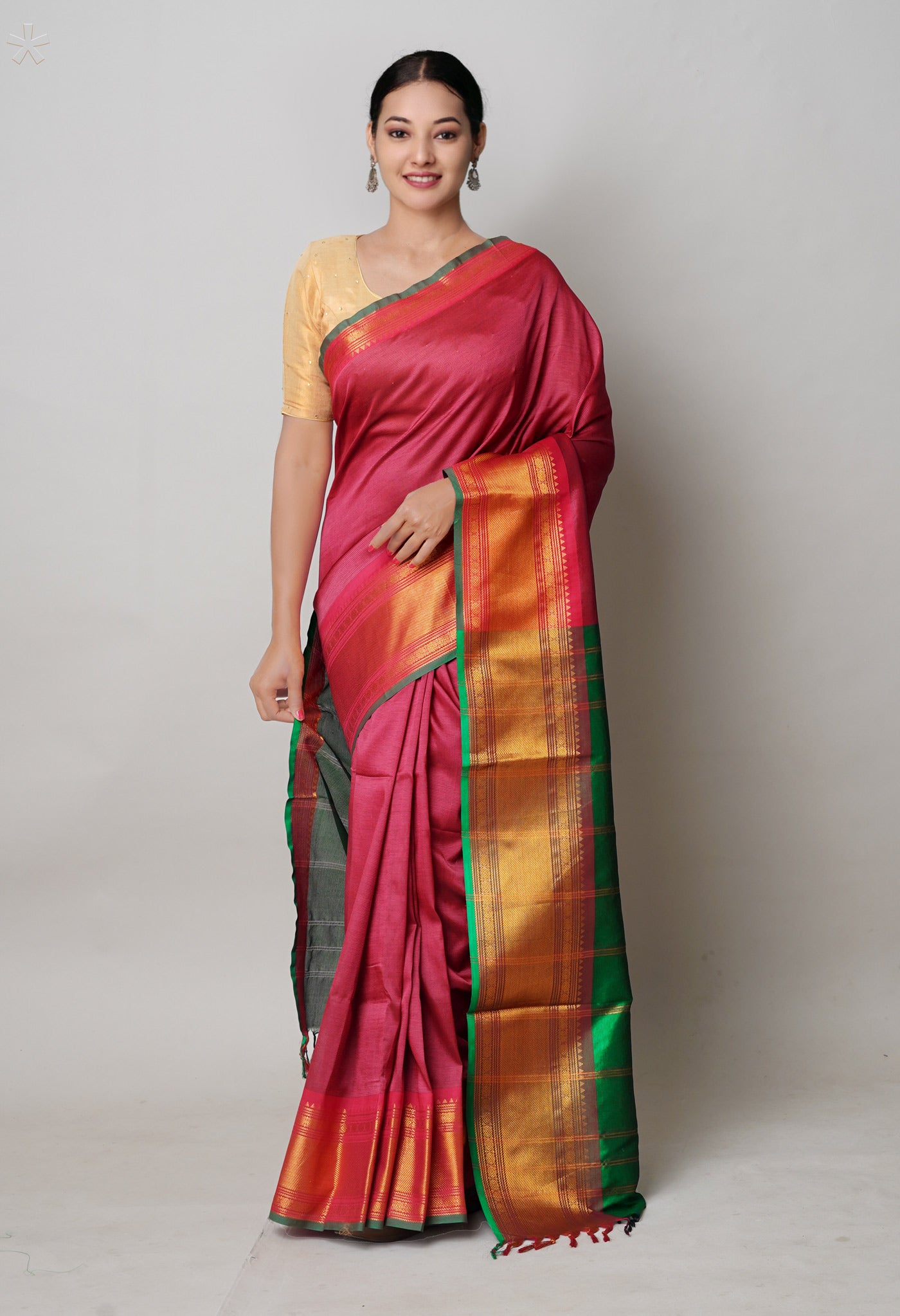 Maroon Pure Handloom Narayanpet Silk Saree-UNM74362