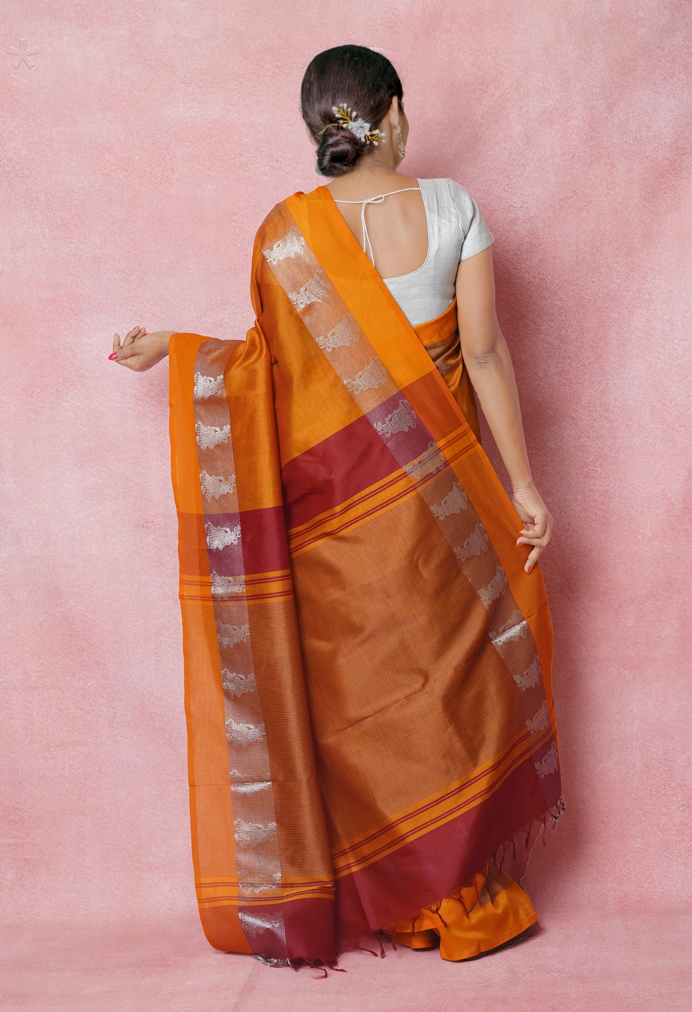 Brown Pure Handloom Chettinad Silk Saree