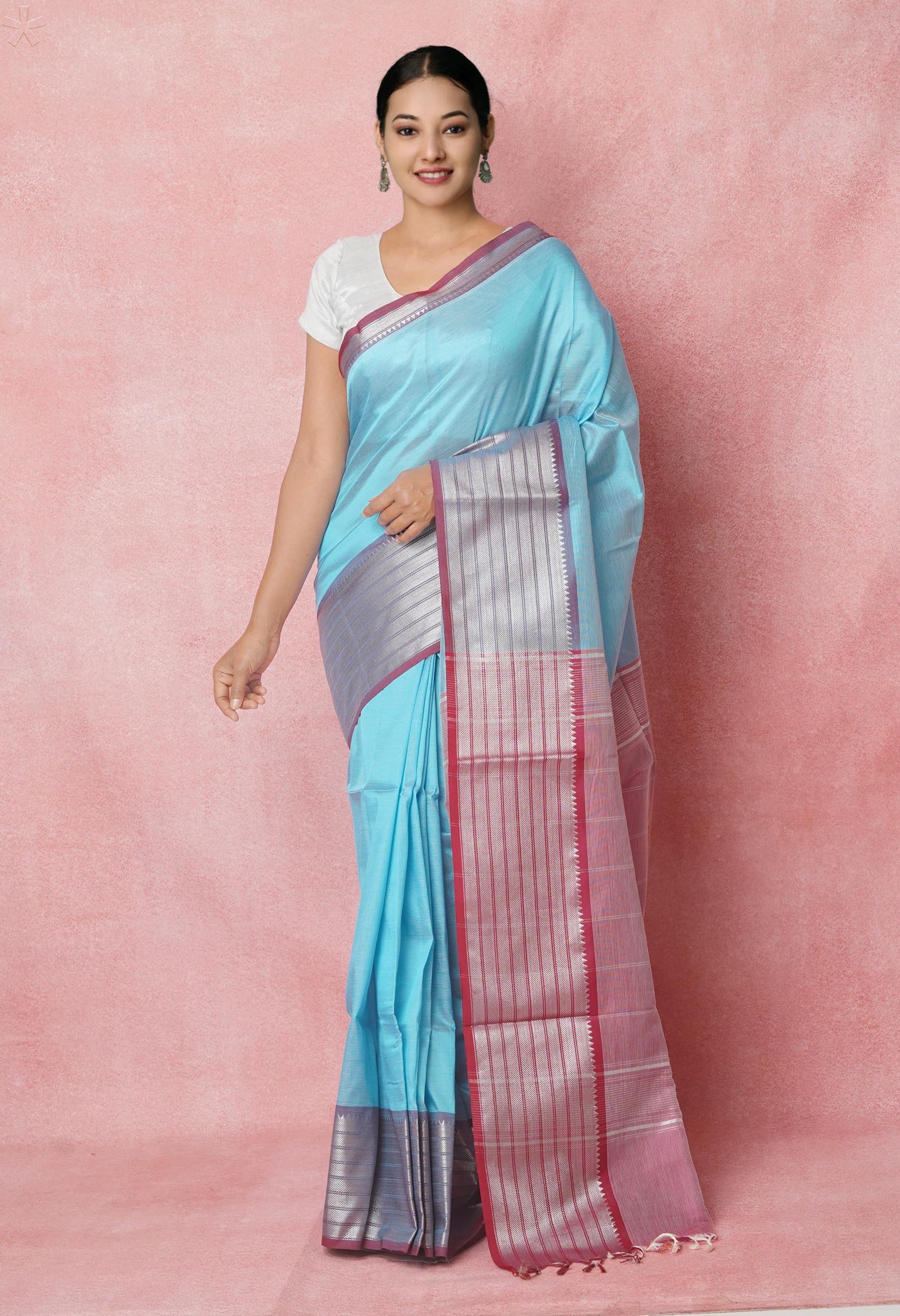 Blue Pure Handloom Mangalgiri Silk Saree