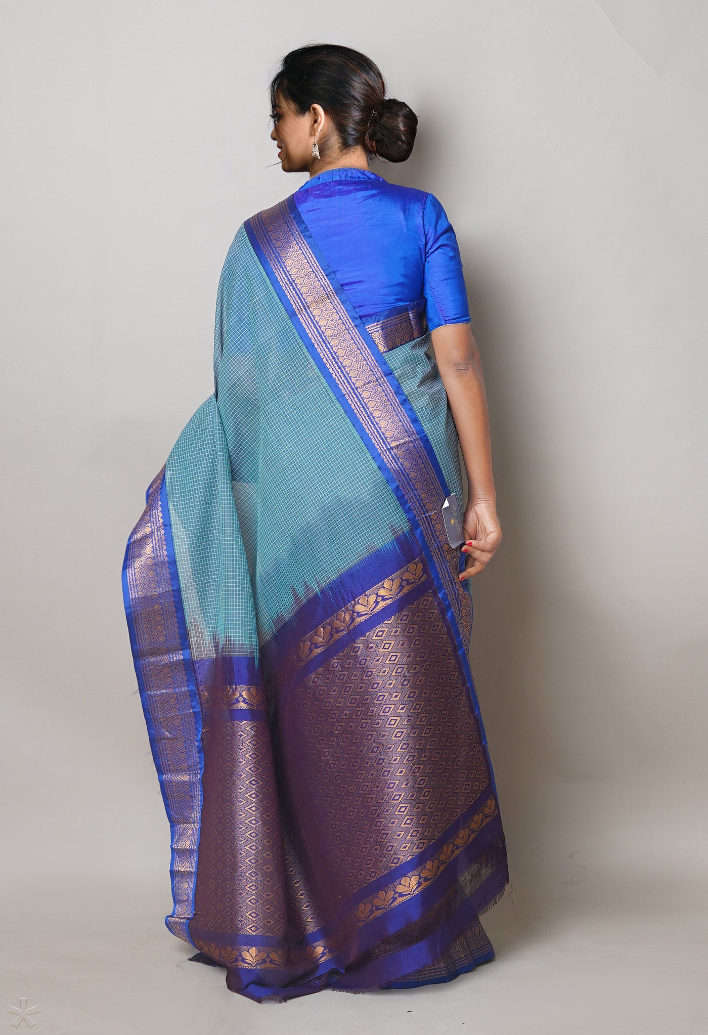 Sage Blue Pure Handloom Gadwal Cotton Saree-UNM74426