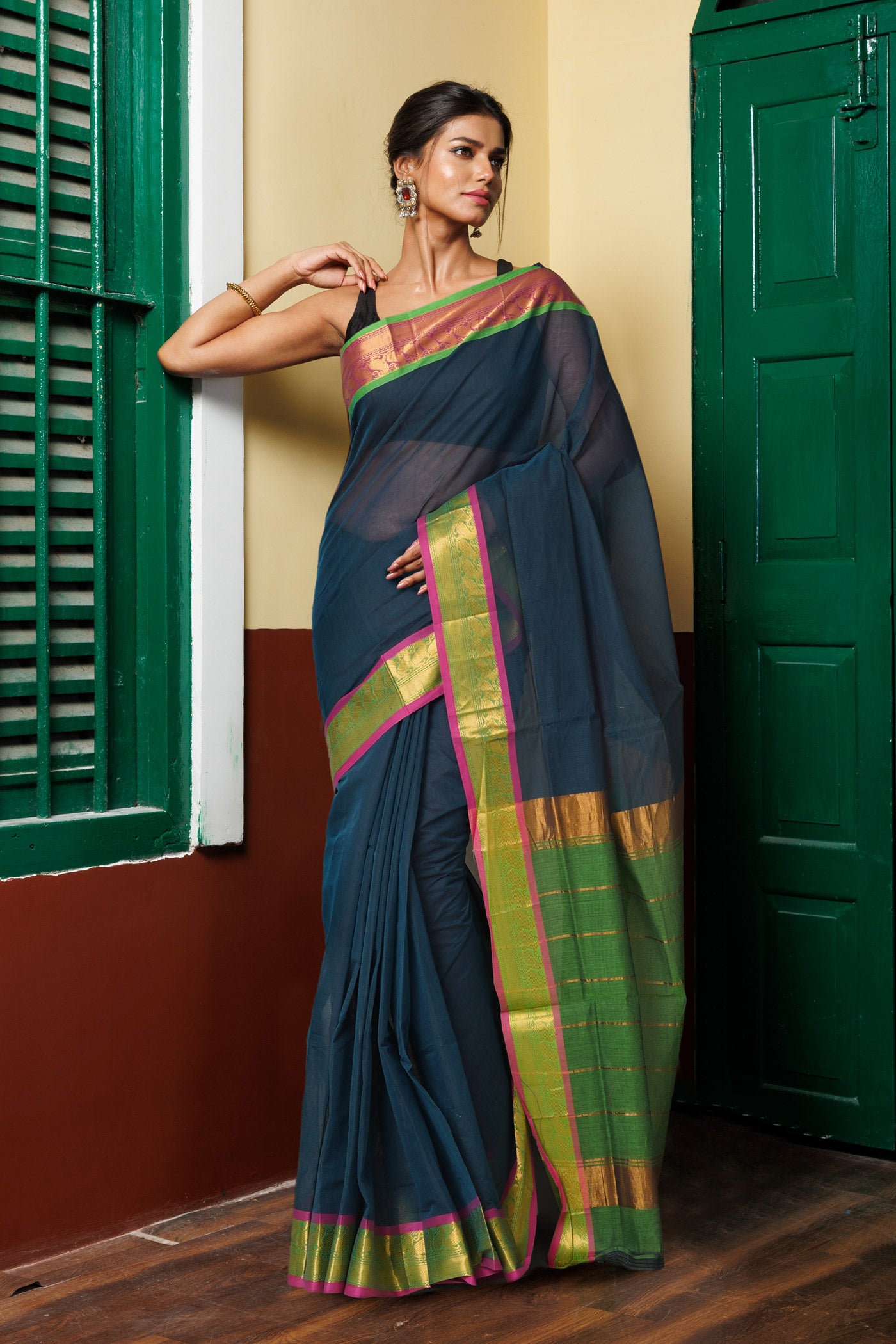 Green Pure Handloom Mangalgiri Cotton Saree-UNM74442