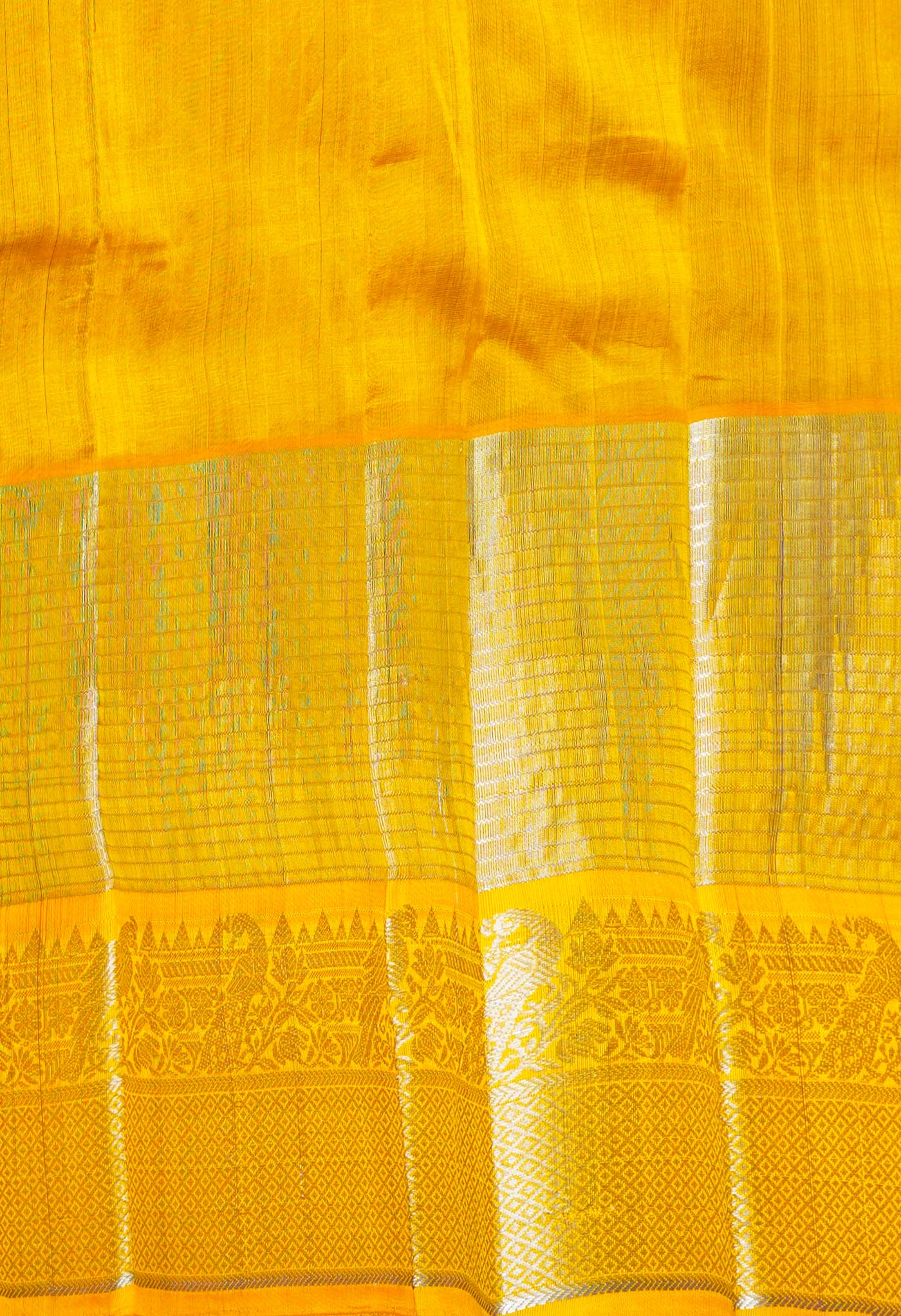 Dark Blue-Yellow Pure Handloom Assam Silk Saree-UNM74542