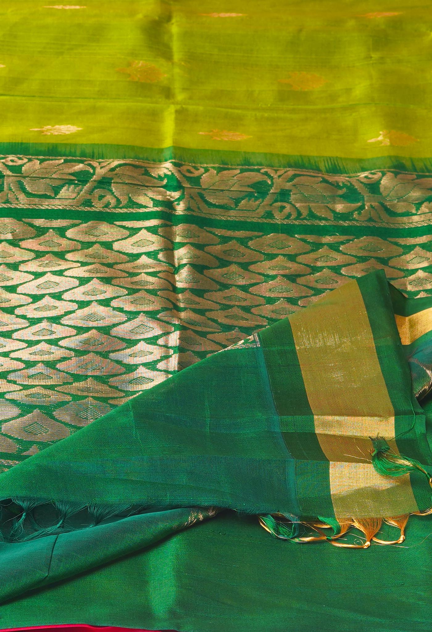 Green-Dark Green Pure Handloom Assam Silk Saree