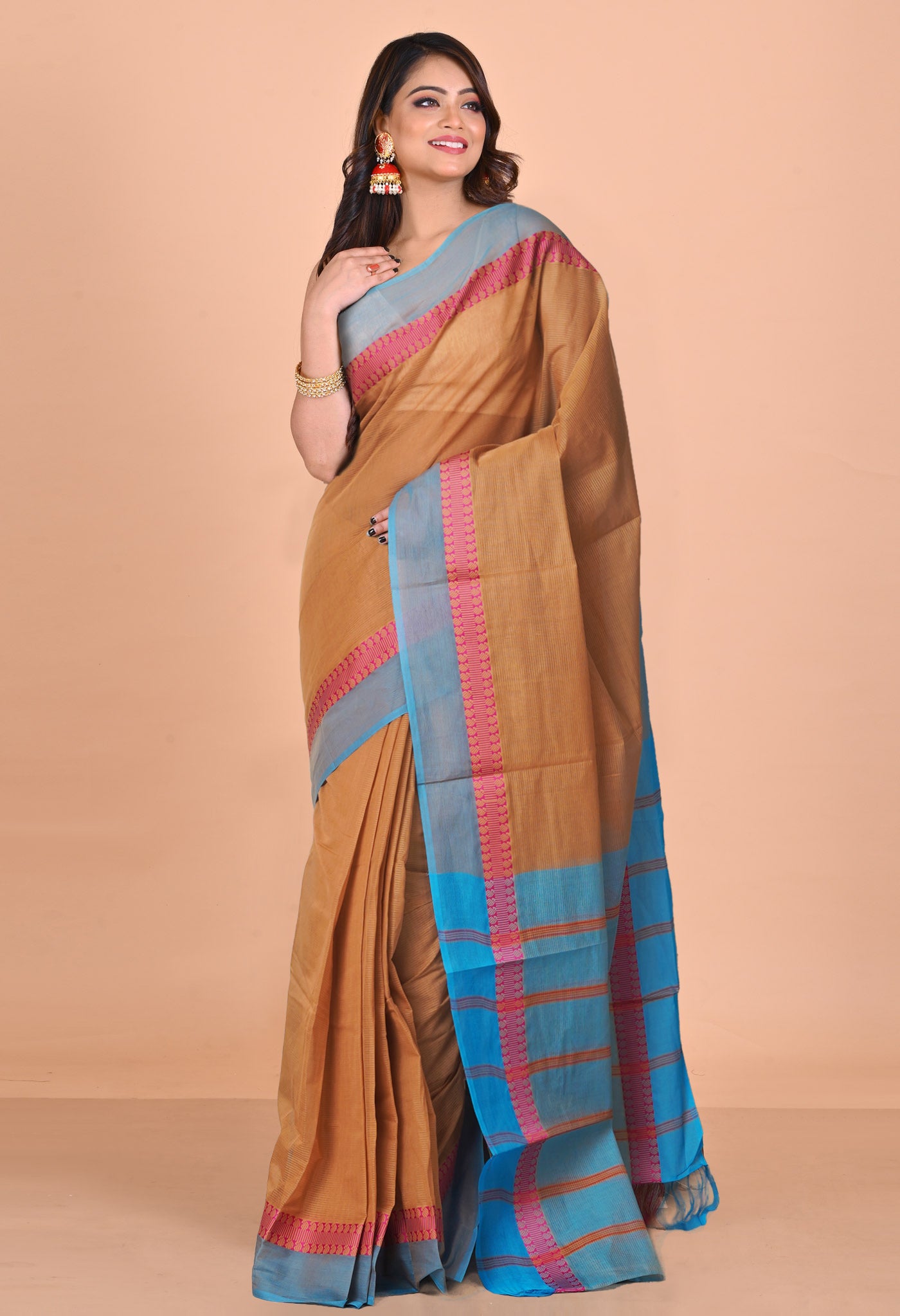 Brown Pure Handloom Narayanpet Cotton Saree-UNM74601