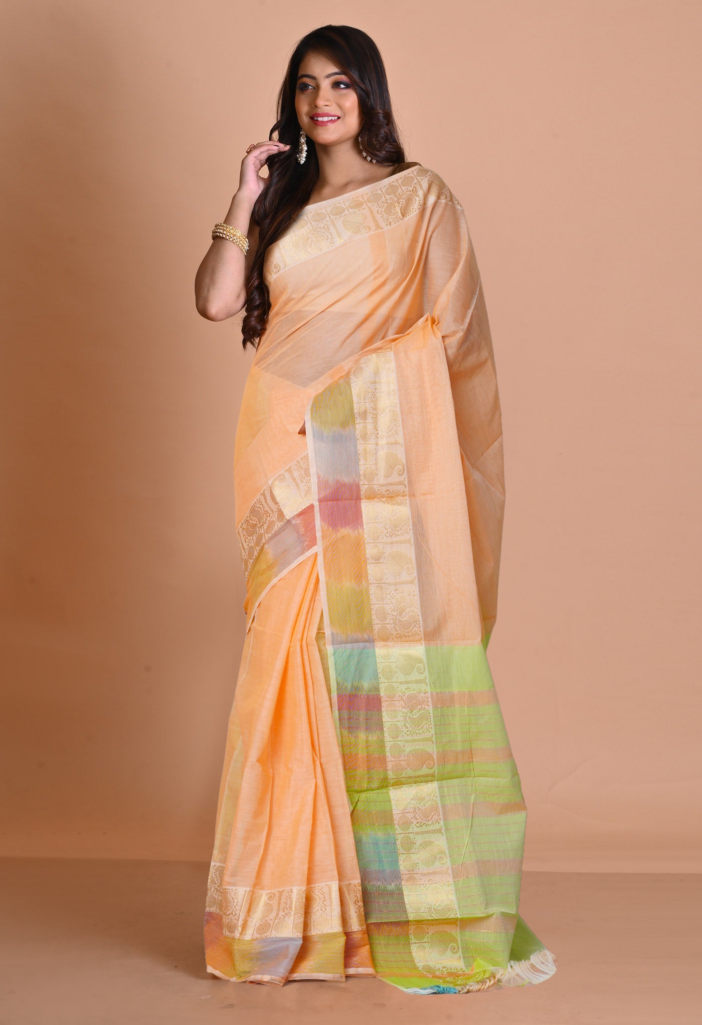 Orange Pure Handloom Narayanpet Cotton Saree-UNM74607