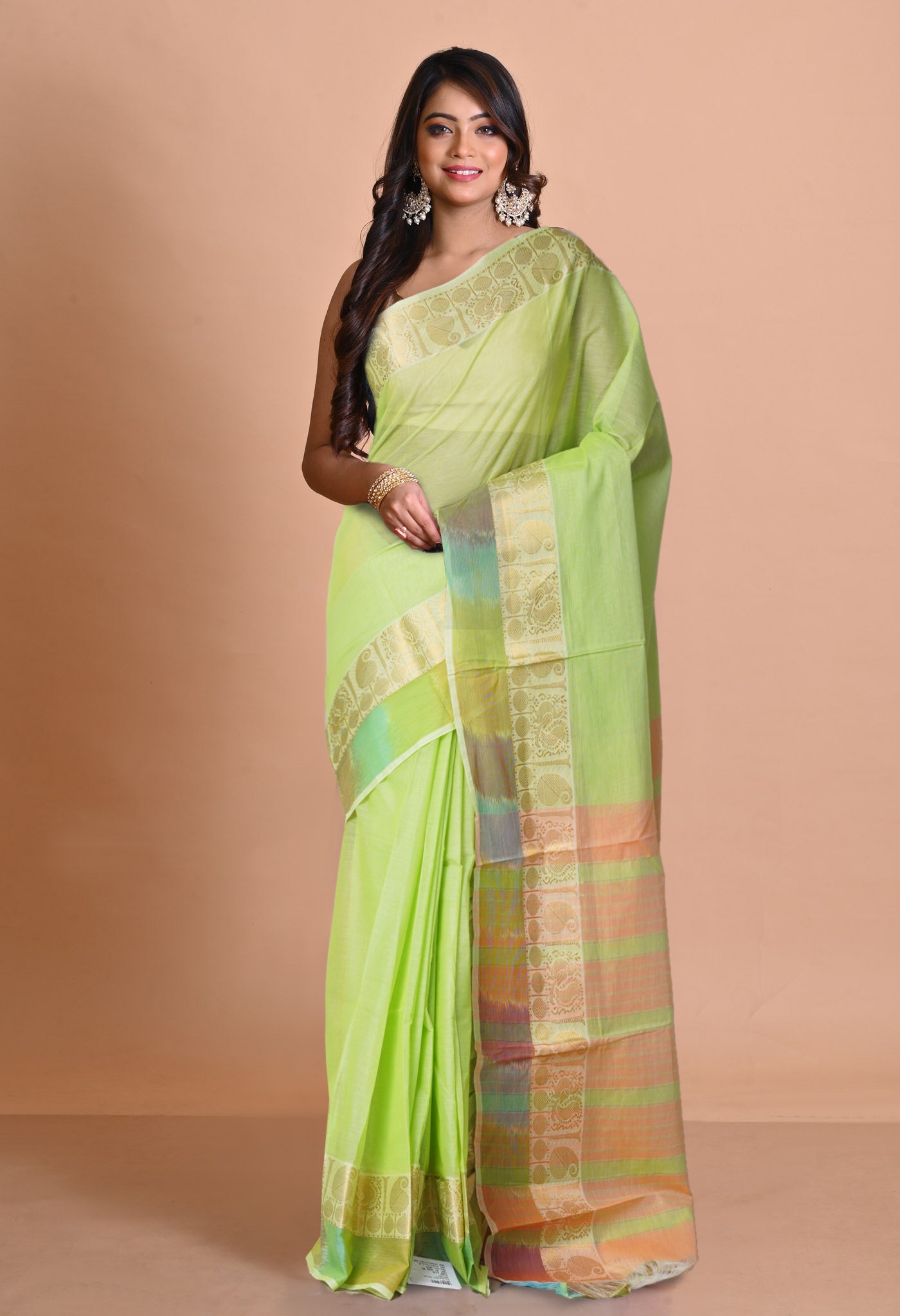 Green Pure Handloom Narayanpet Cotton Saree-UNM74611