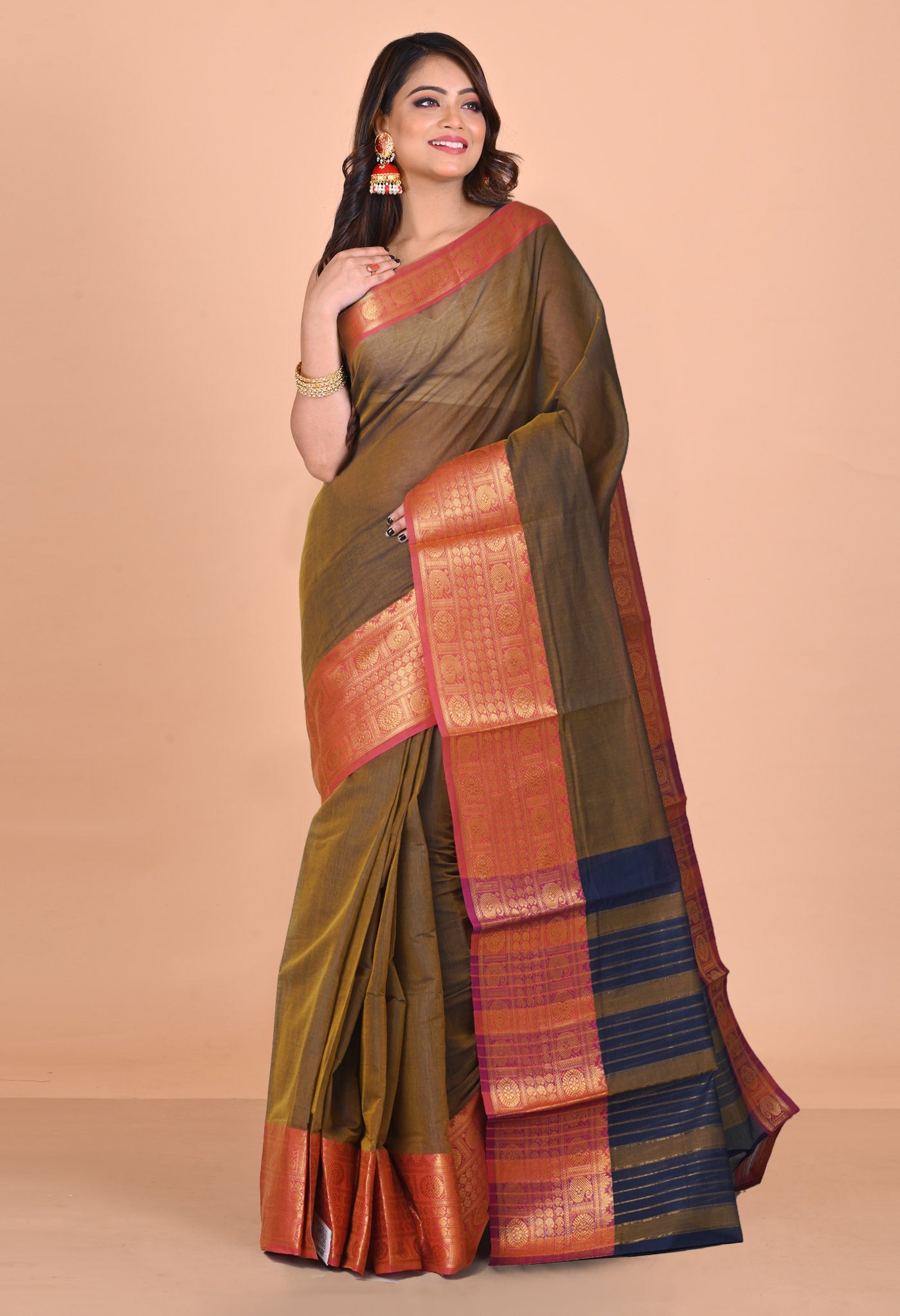 Green Pure Handloom Narayanpet Cotton Saree-UNM74614