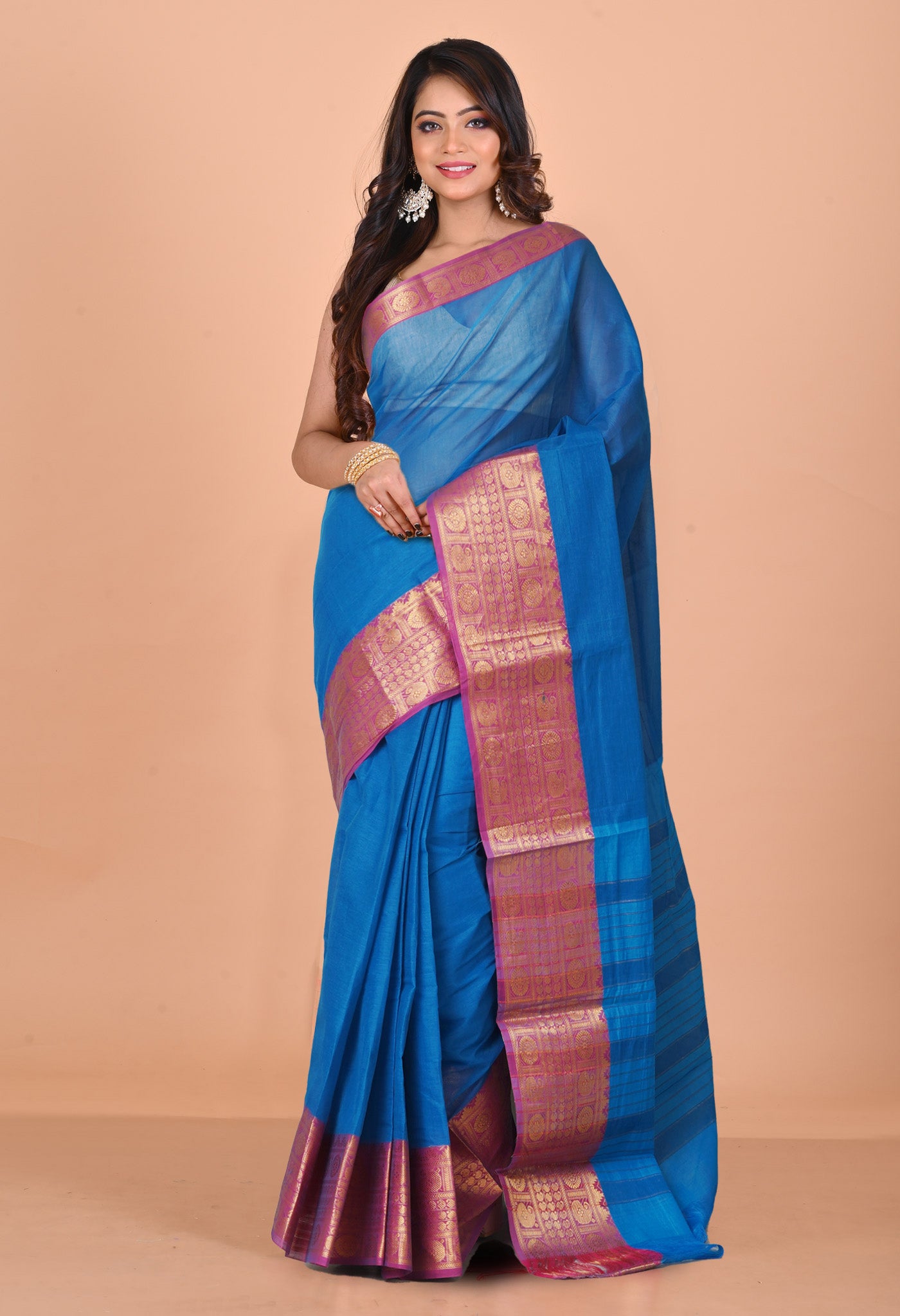 Blue Pure Handloom Narayanpet Cotton Saree-UNM74616