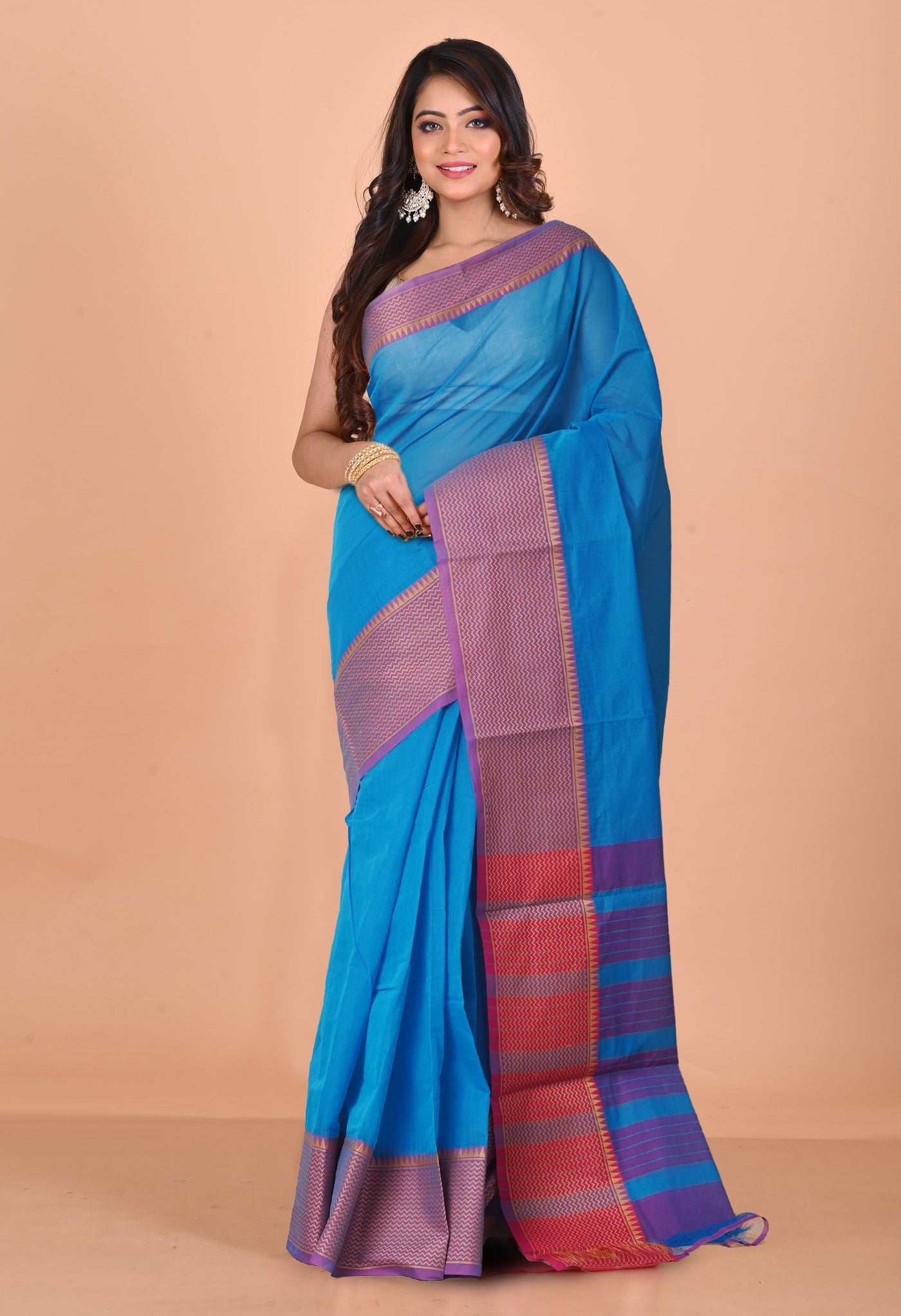 Blue Pure Handloom Narayanpet Cotton Saree-UNM74621