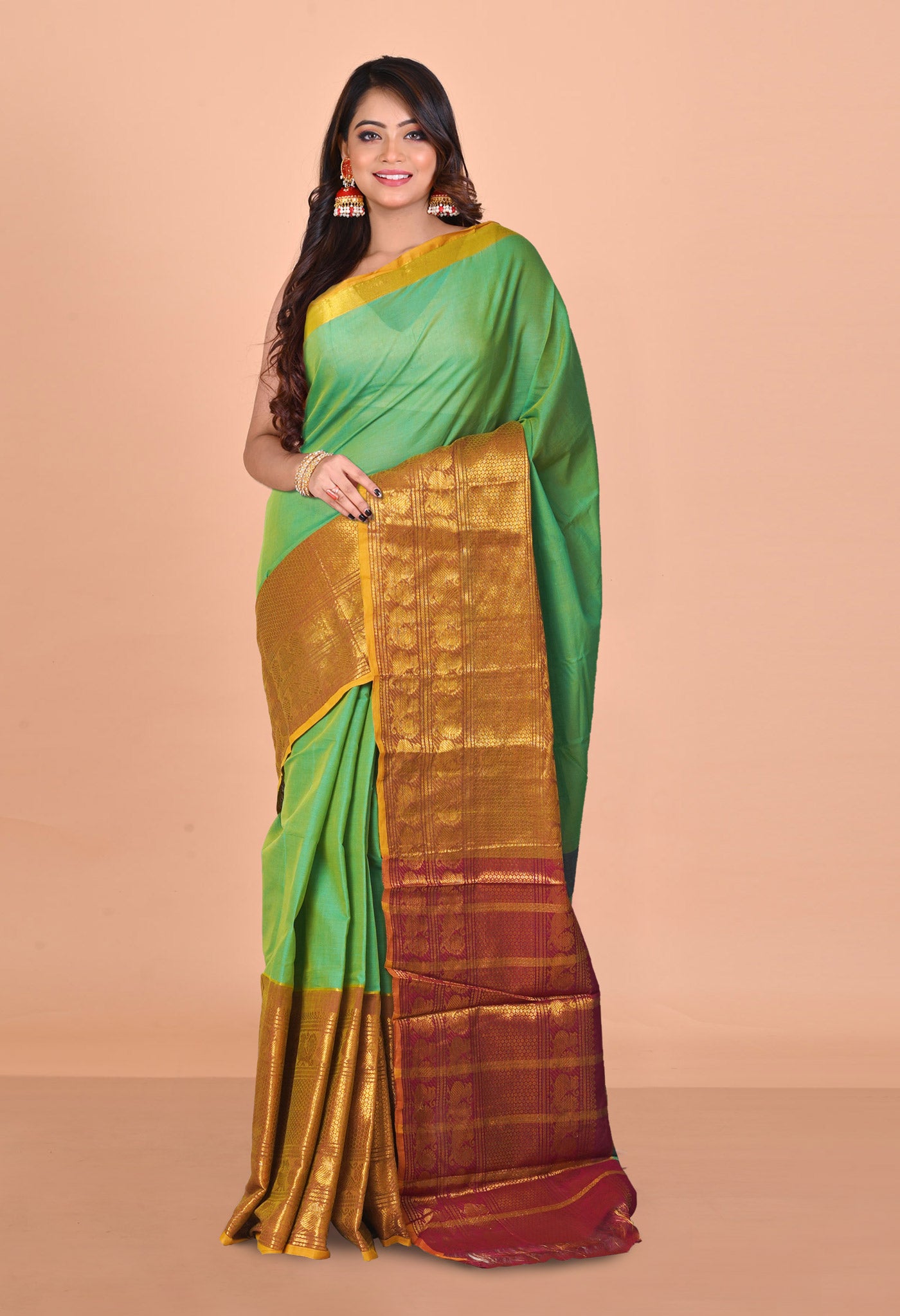 Green Pure Handloom Narayanpet Cotton Saree-UNM74625