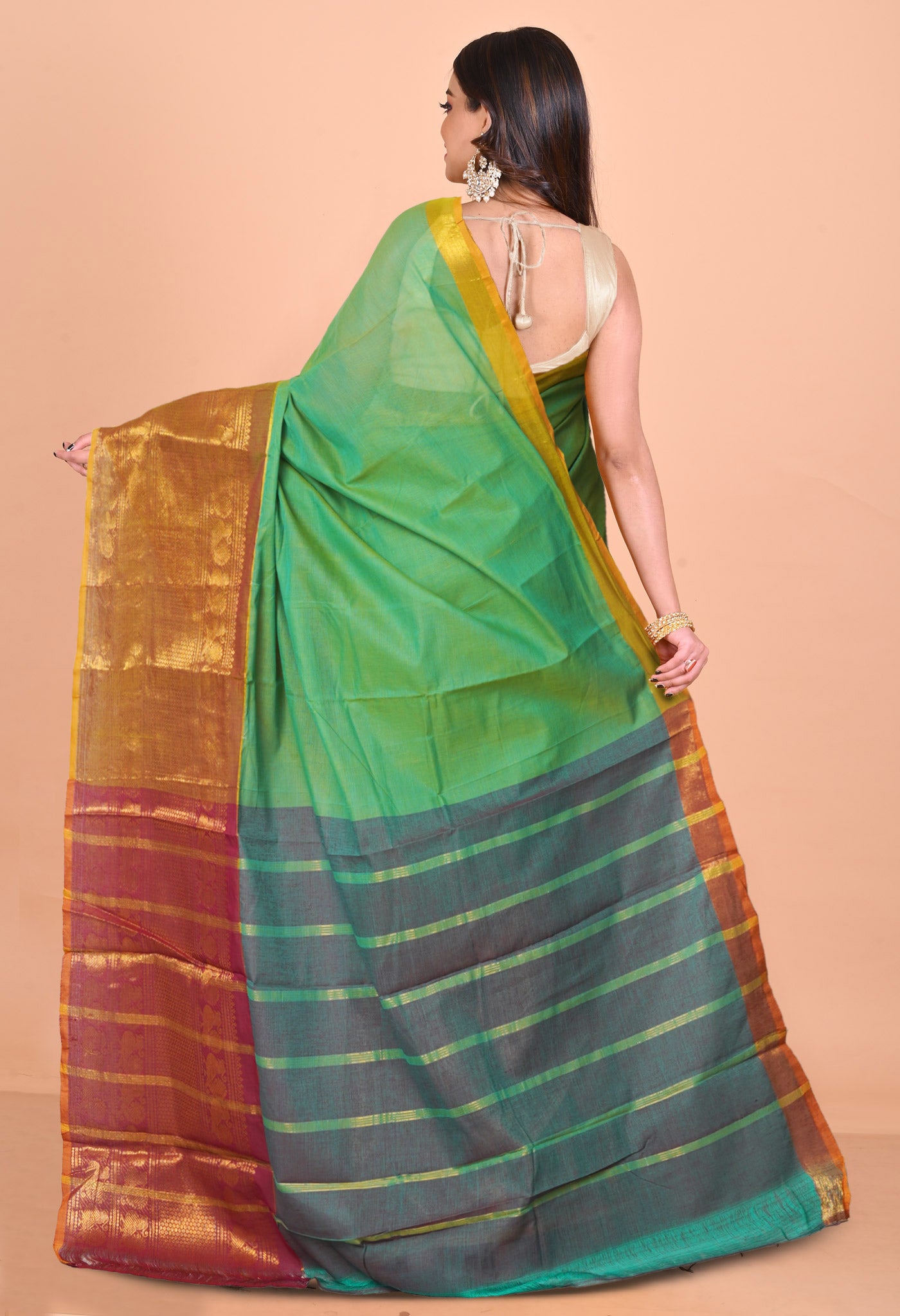 Green Pure Handloom Narayanpet Cotton Saree-UNM74625