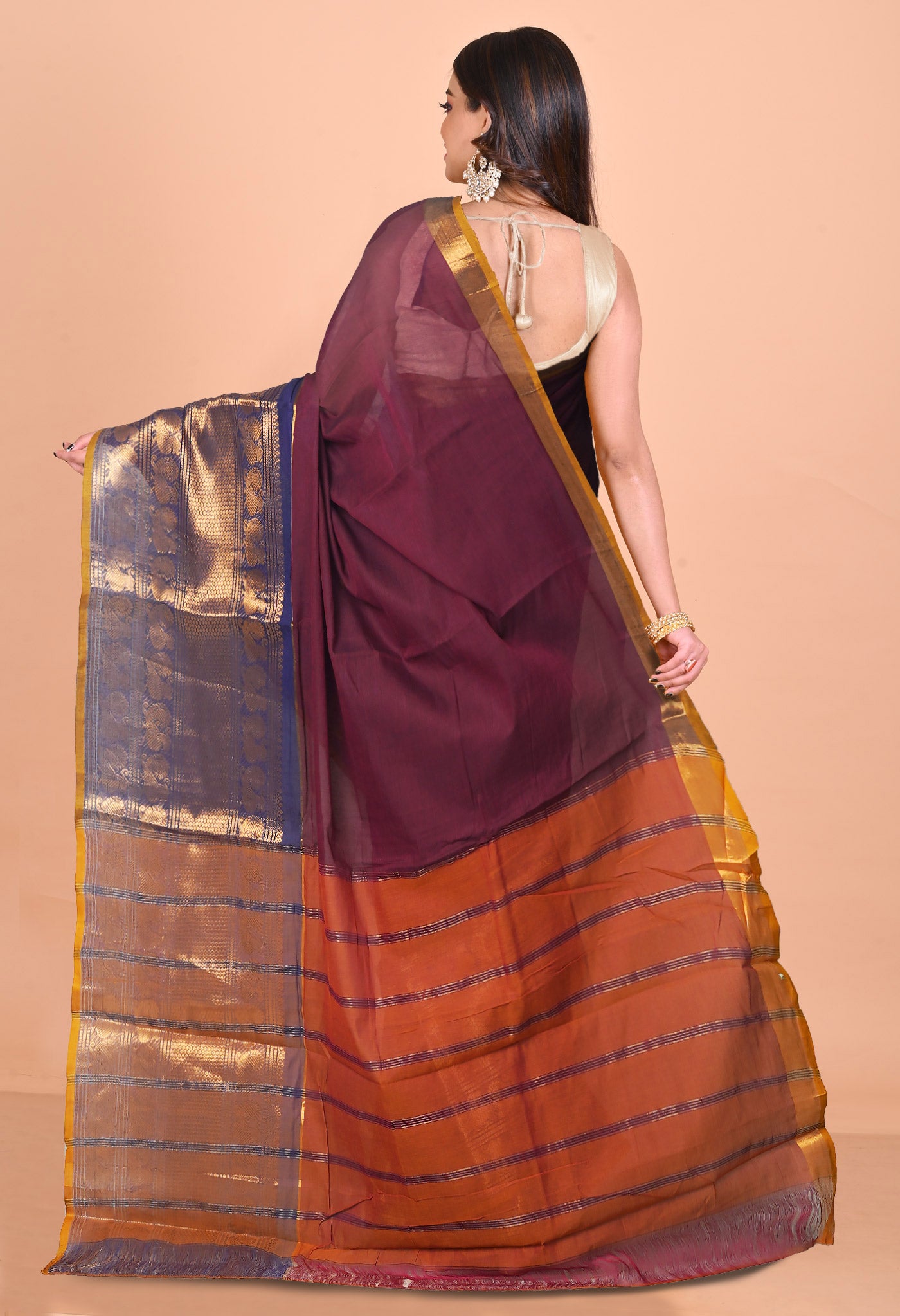 Maroon Pure Handloom Narayanpet Cotton Saree-UNM74633