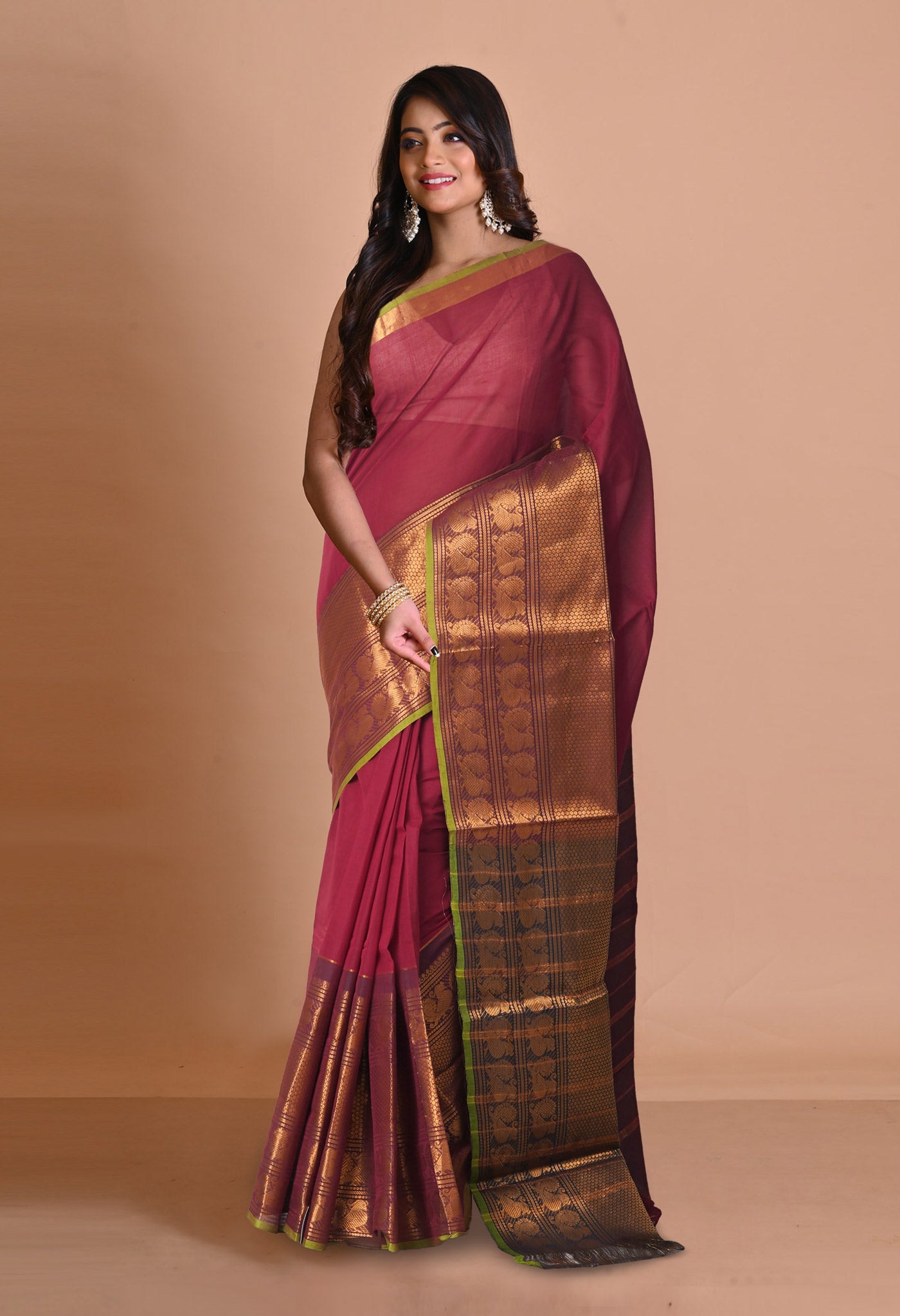 Maroon Pure Handloom Narayanpet Cotton Saree-UNM74640