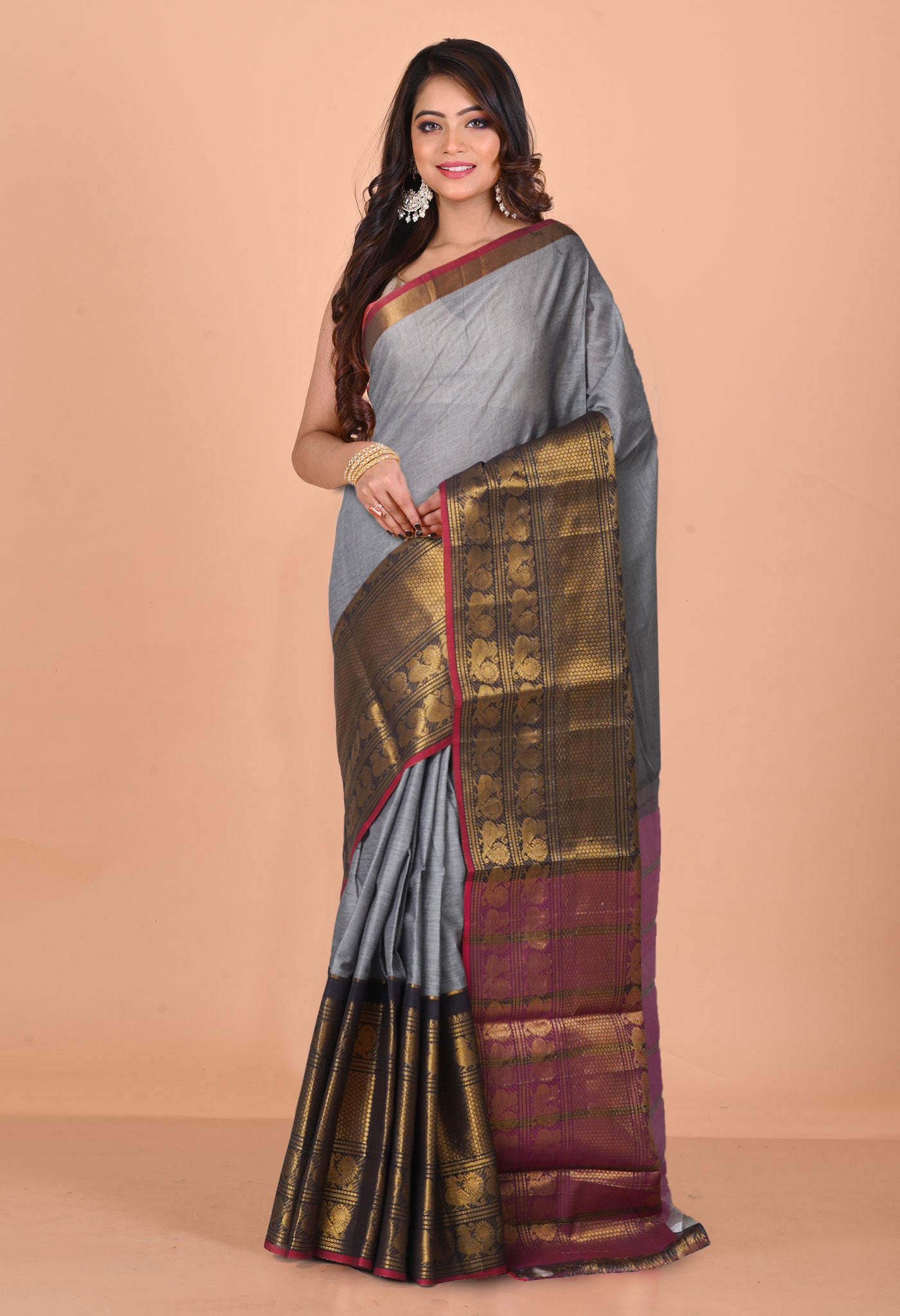 Grey Pure Handloom Narayanpet Cotton Saree-UNM74641