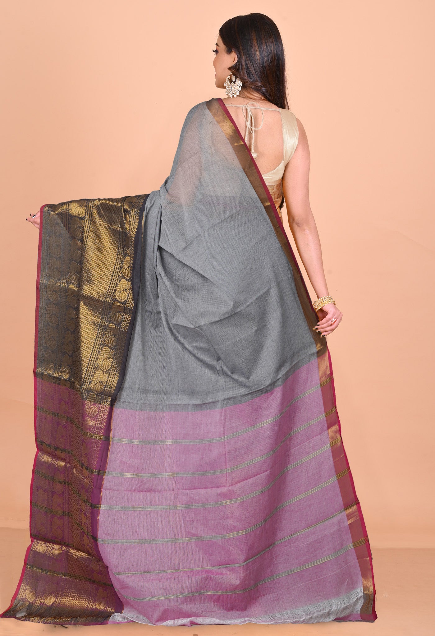 Grey Pure Handloom Narayanpet Cotton Saree-UNM74641