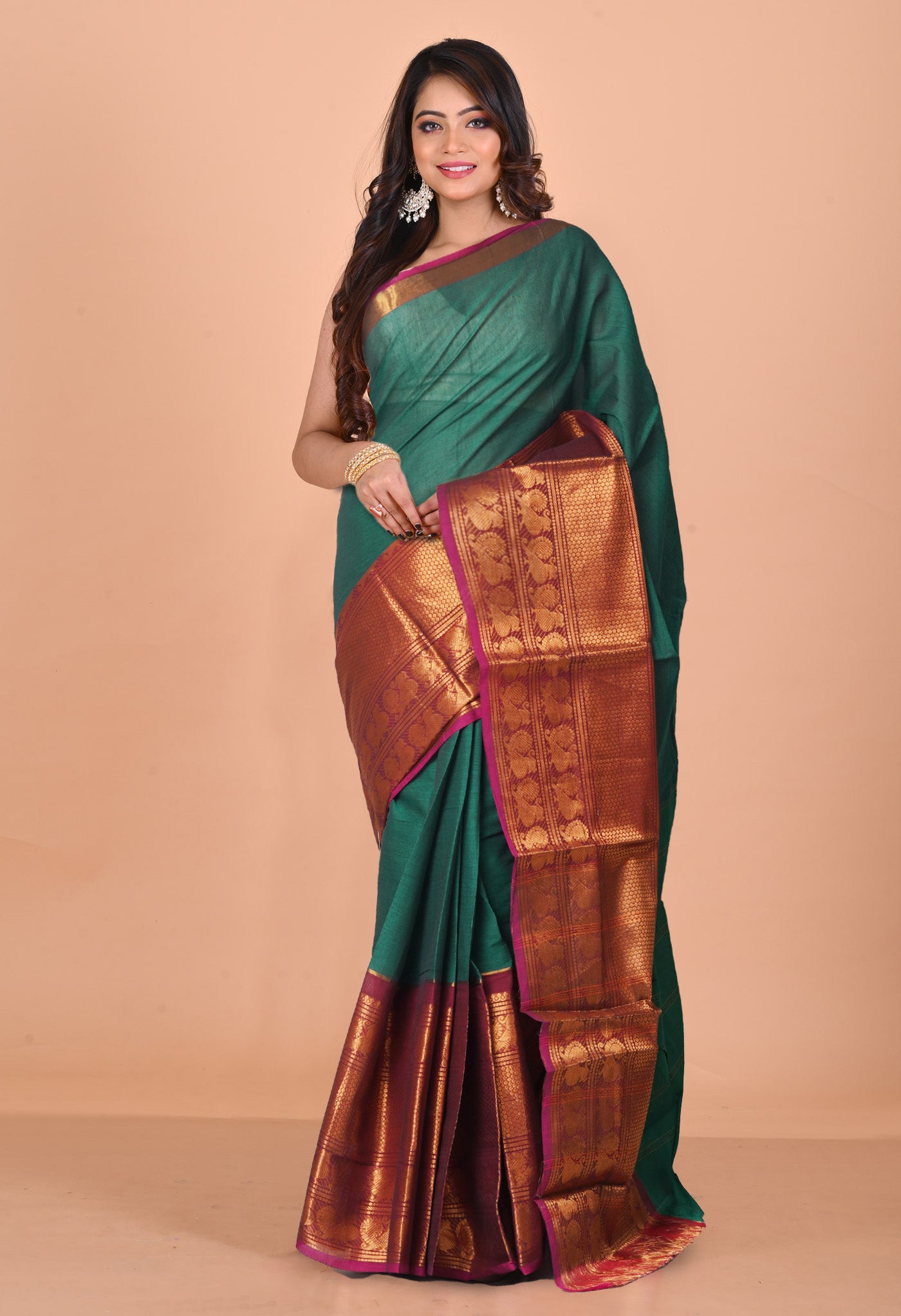 Green Pure Handloom Narayanpet Cotton Saree-UNM74643