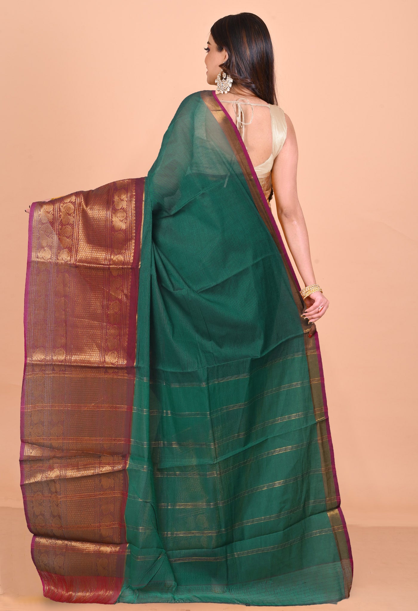 Green Pure Handloom Narayanpet Cotton Saree-UNM74643