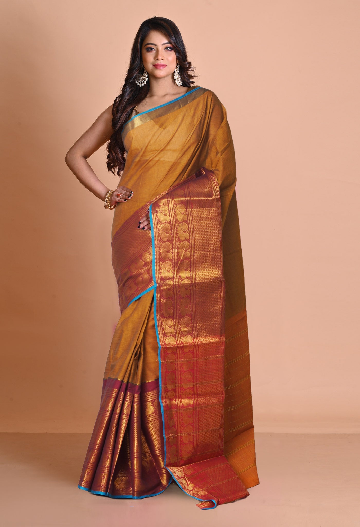 Brown Pure Handloom Narayanpet Cotton Saree-UNM74644