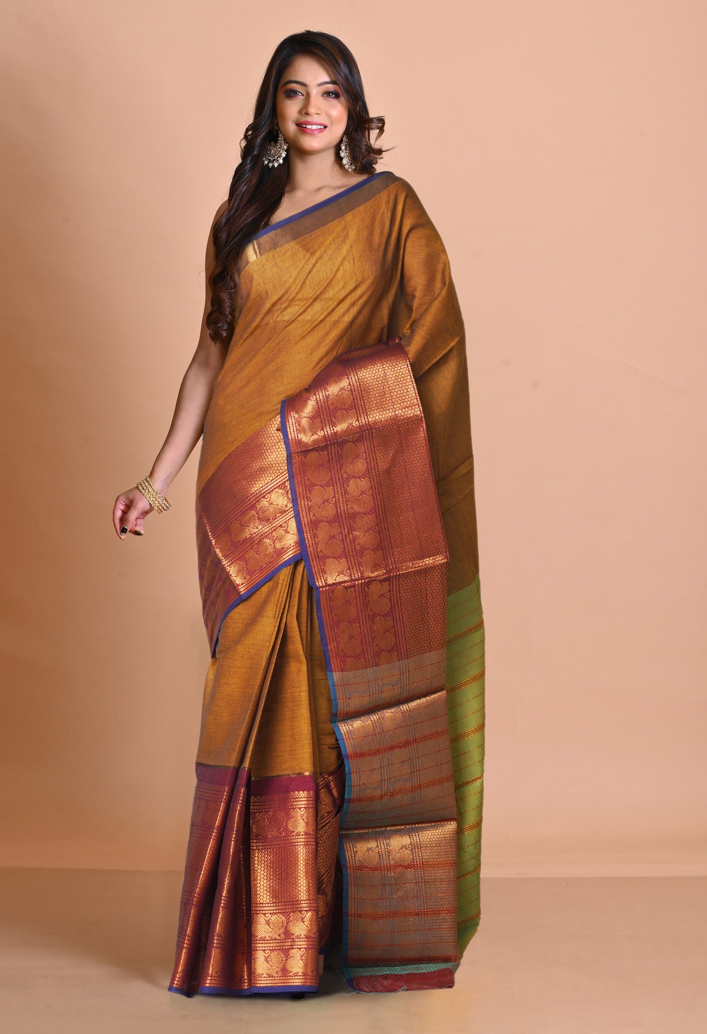 Brown Pure Handloom Narayanpet Cotton Saree-UNM74645