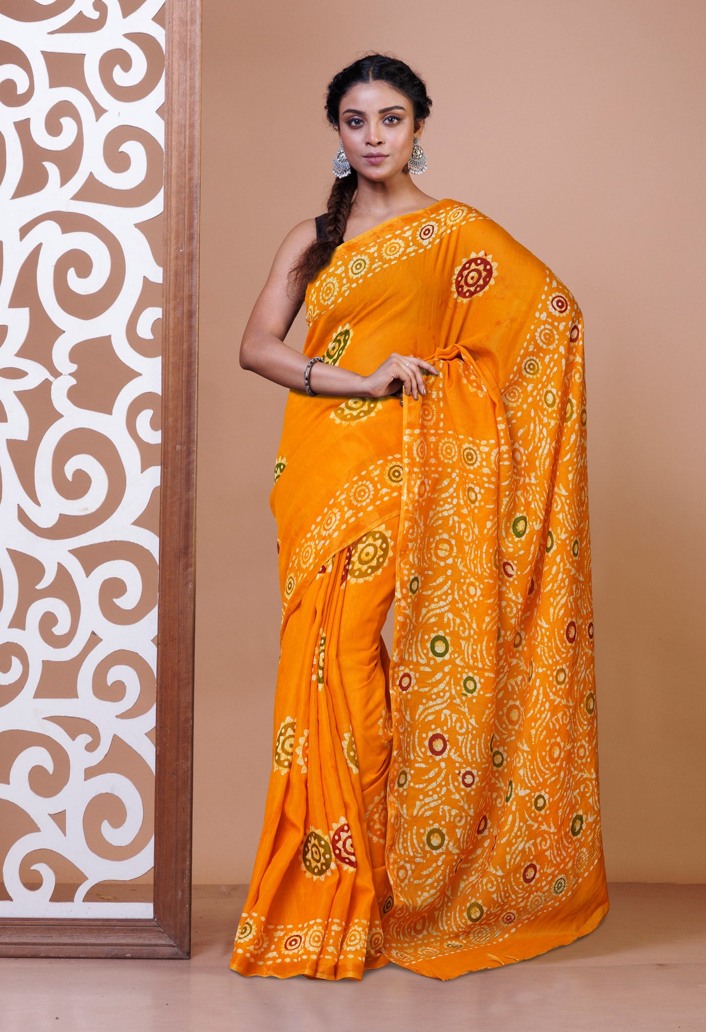 Yellow Hand Block Printed Chanderi Sico Saree-UNM74702