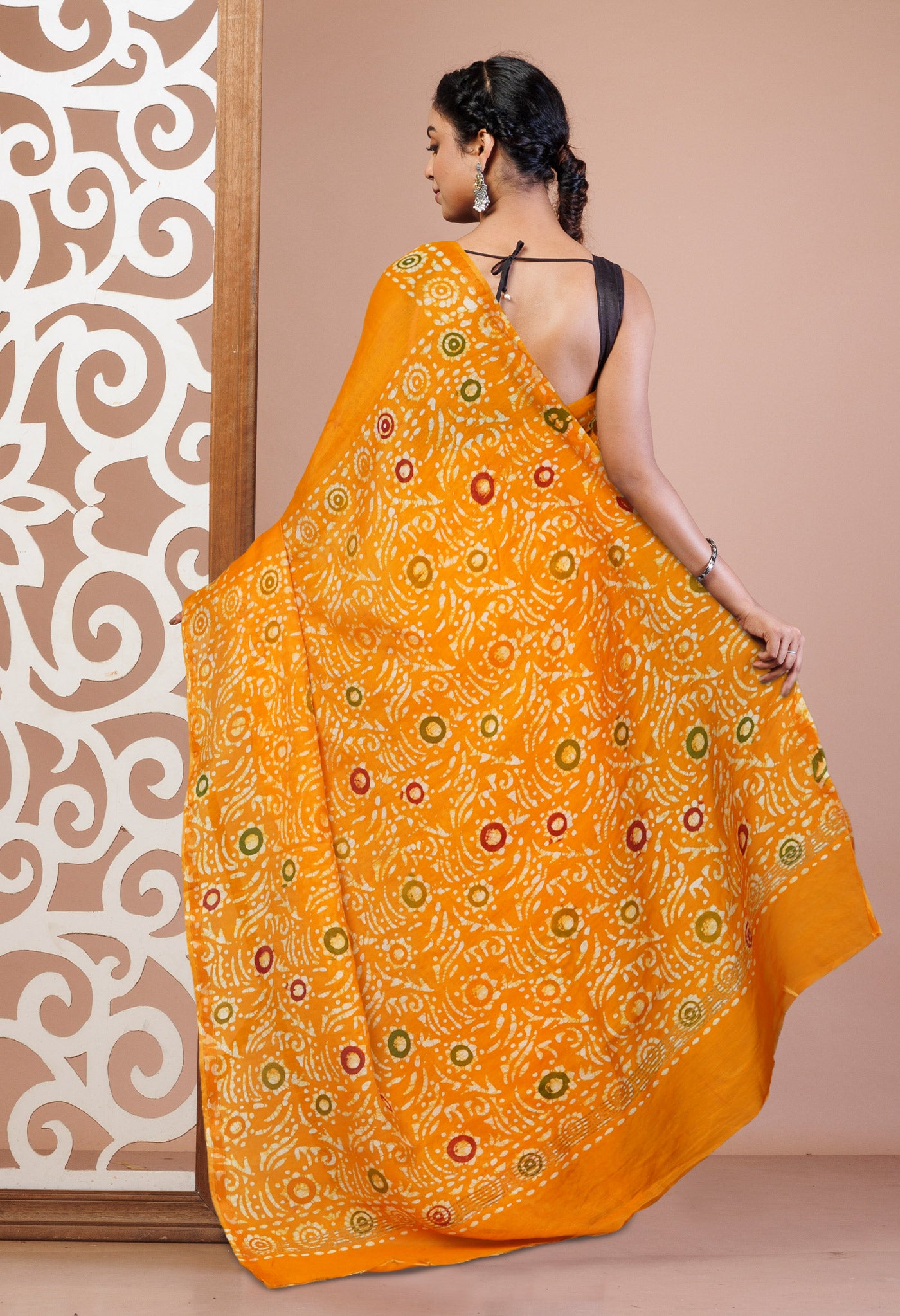 Yellow Hand Block Printed Chanderi Sico Saree-UNM74702