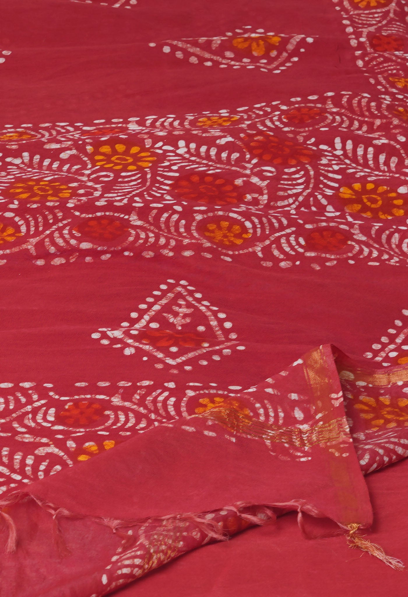 Red Batik Printed Chanderi Sico Saree-UNM74703