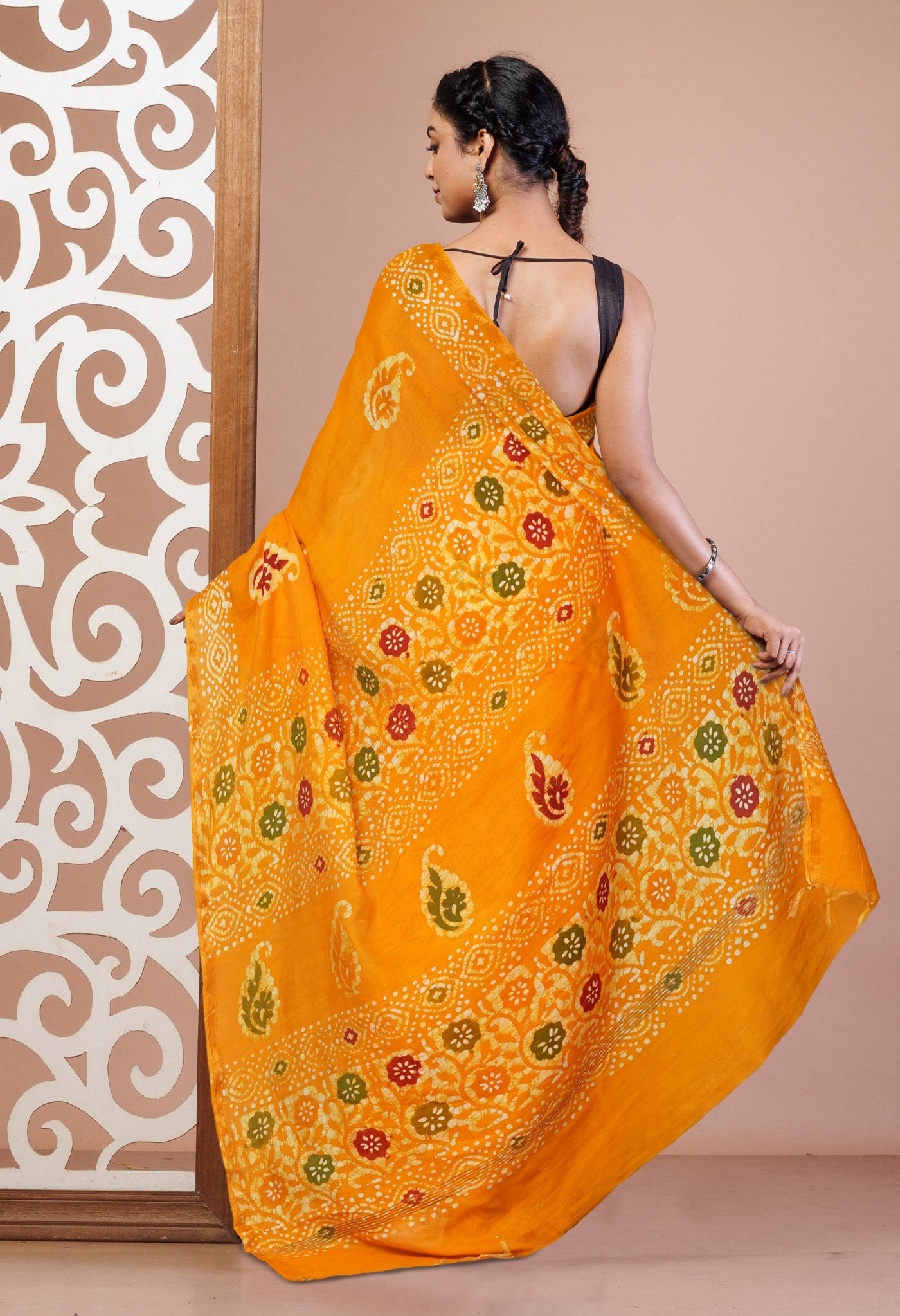 Yellow Hand Block Printed Chanderi Sico Saree-UNM74705