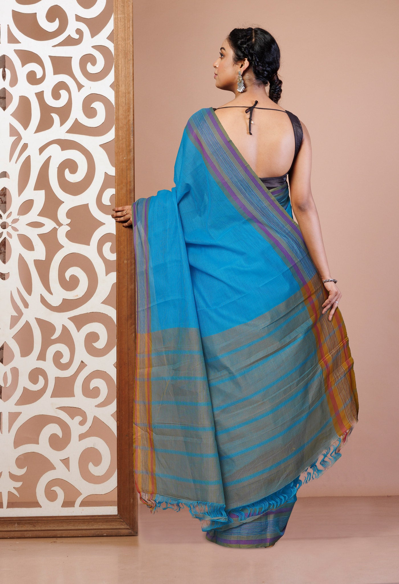 Blue Pure Mangalgiri Cotton Saree-UNM74840