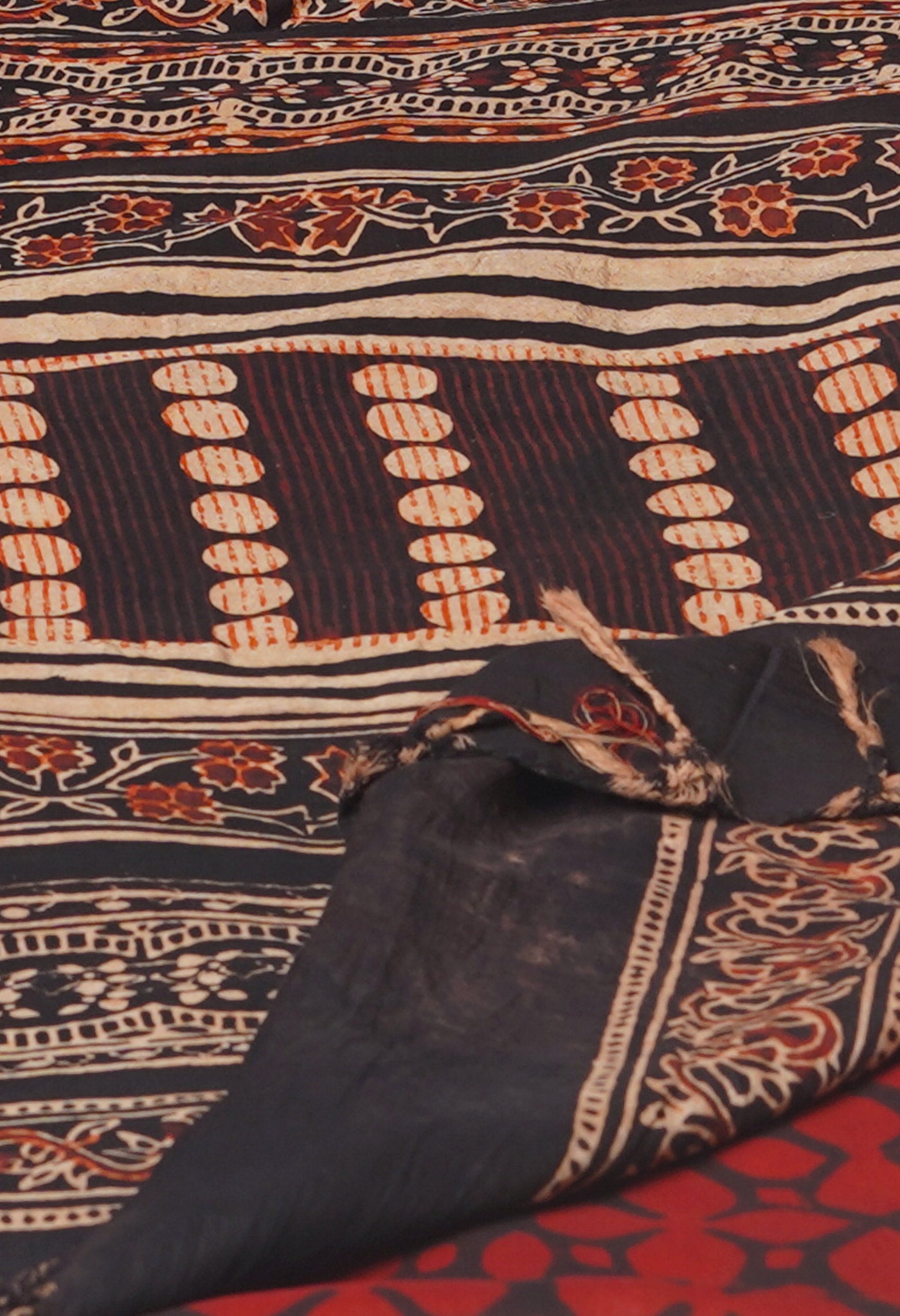 Maroon Ajrakh Hand Block Printed Chanderi Silk Saree