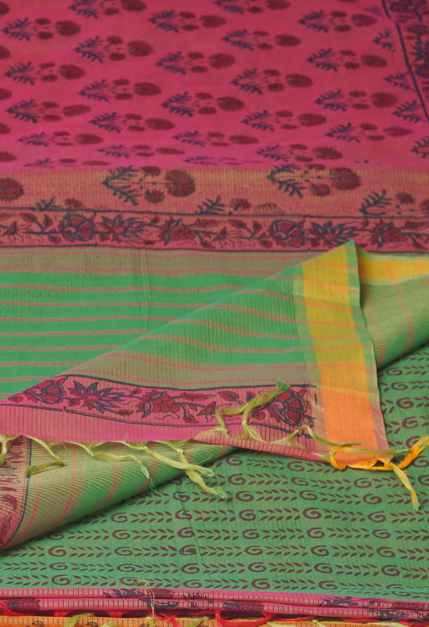 Pink Pure Block Printed Maheshwari Cotton Saree