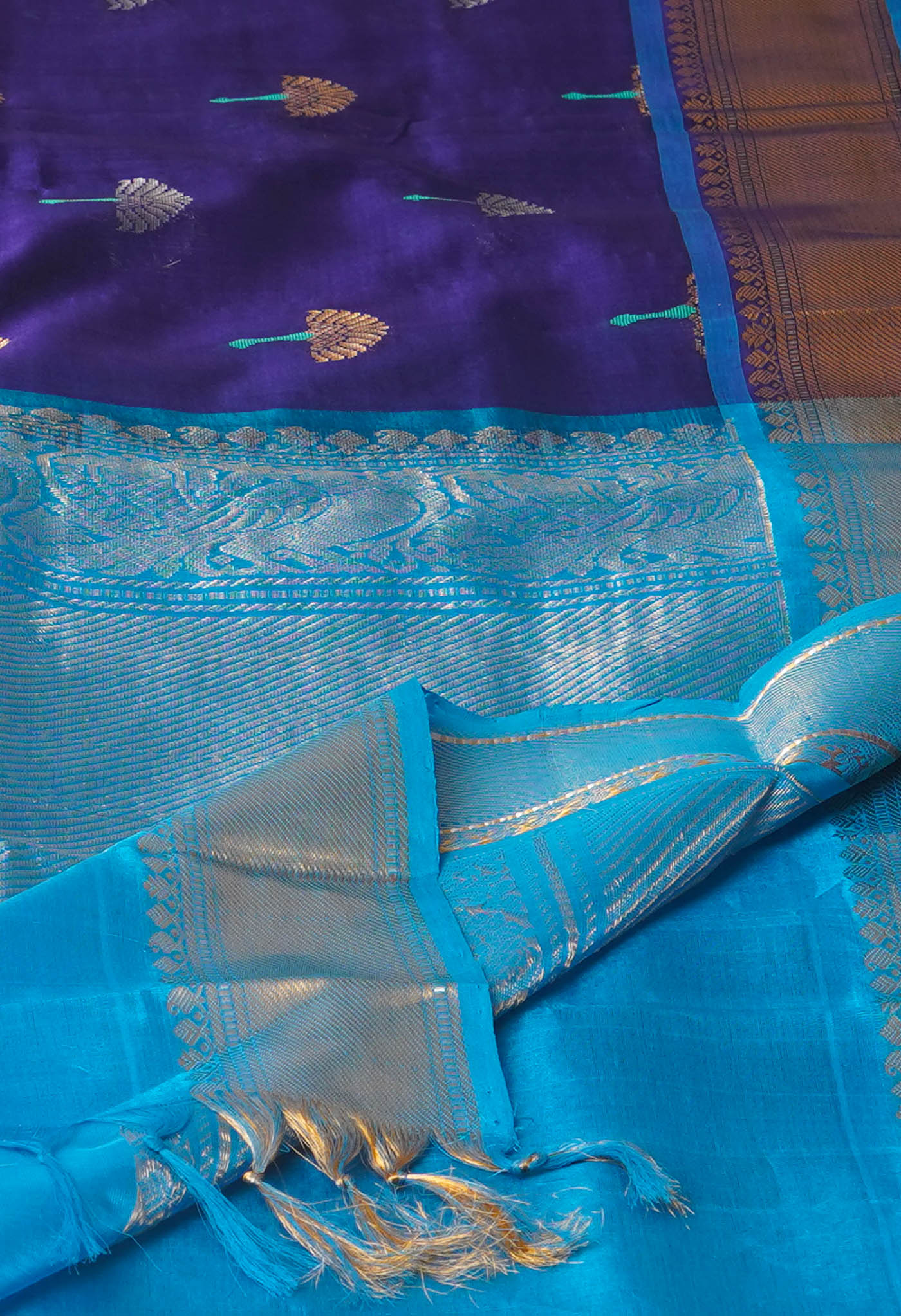 Dark Blue Pure Handloom Assam Silk Saree-UNM74928