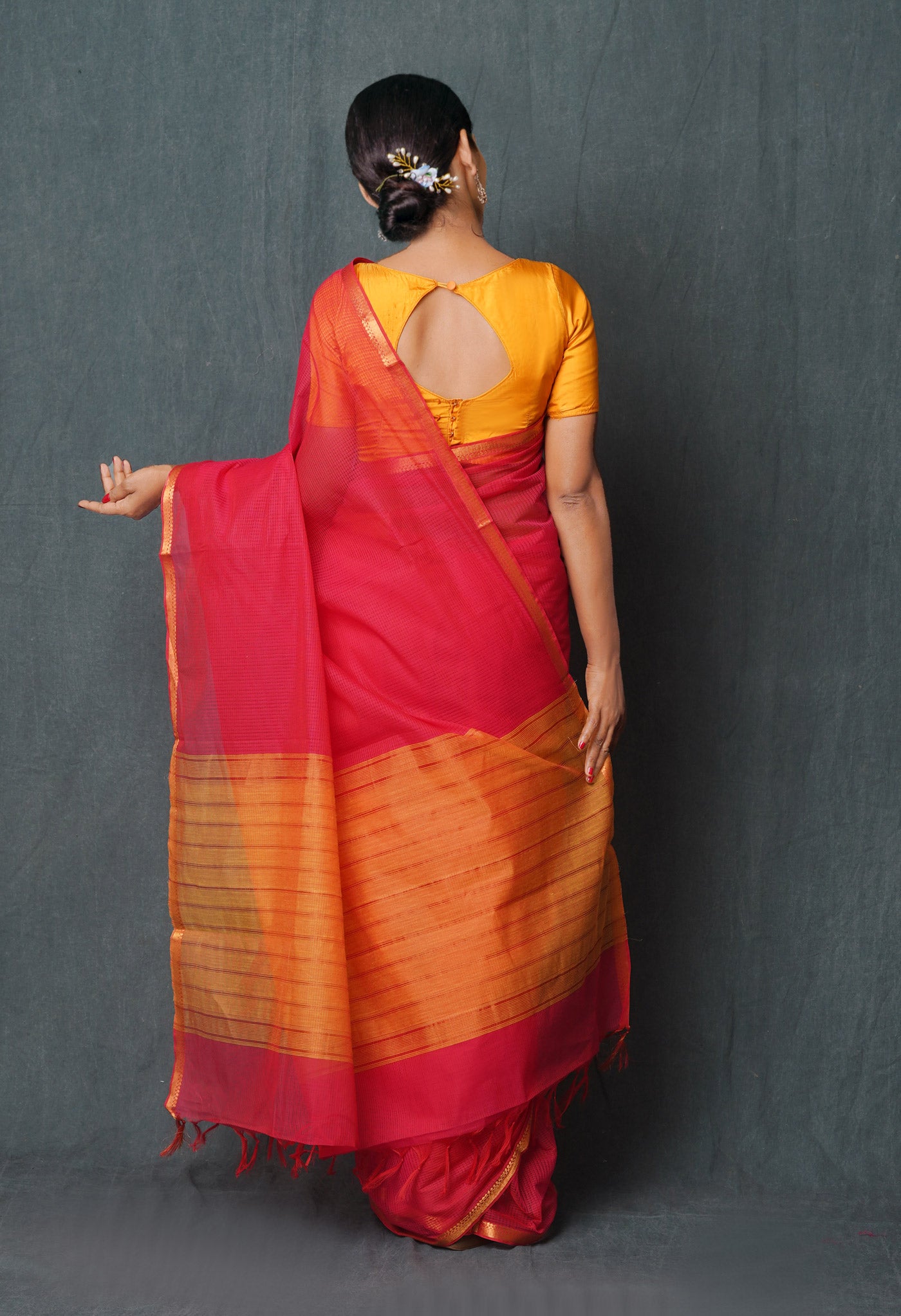 Pink Pure Plain Maheshwari Cotton Saree