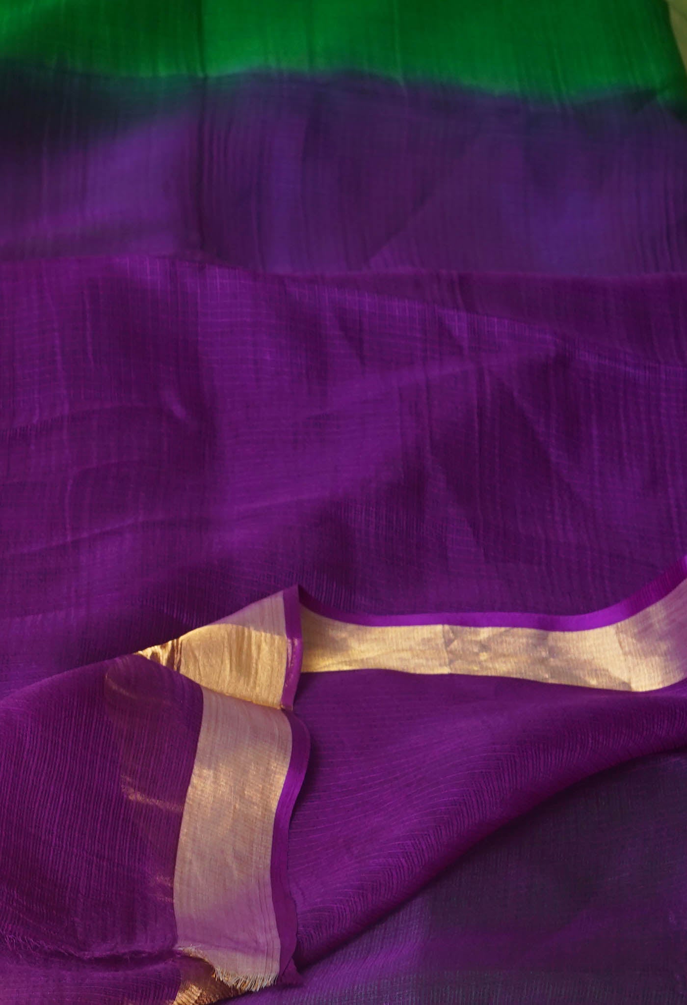 Green-Violet Pure Dyed Kota Silk Saree