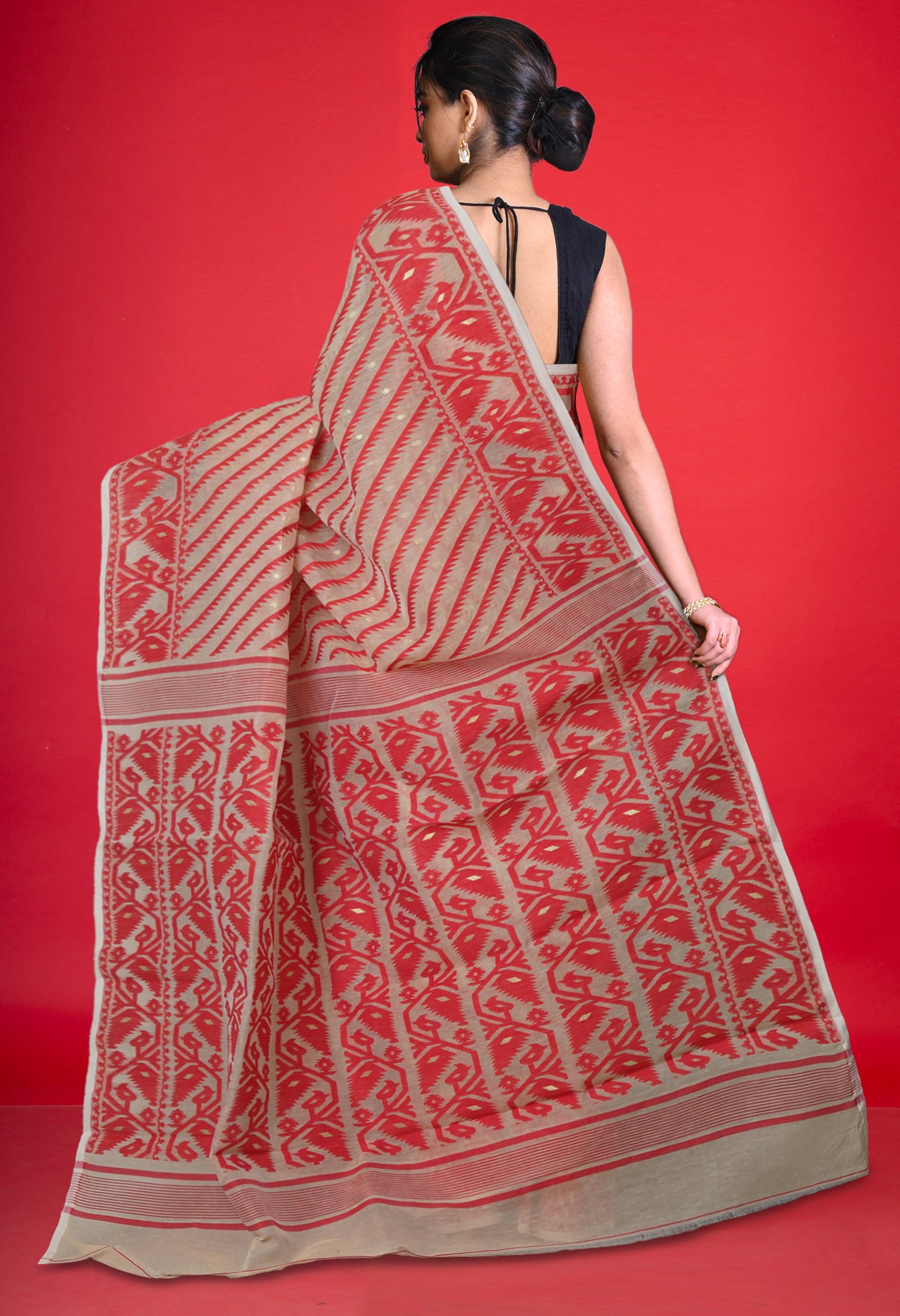 Beige Pure Jamdhani Bengal Cotton Saree-UNM75206