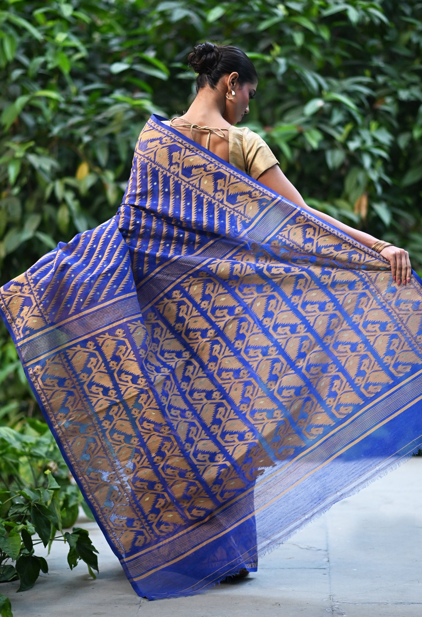 Blue Pure Jamdhani Bengal Cotton Saree-UNM75210