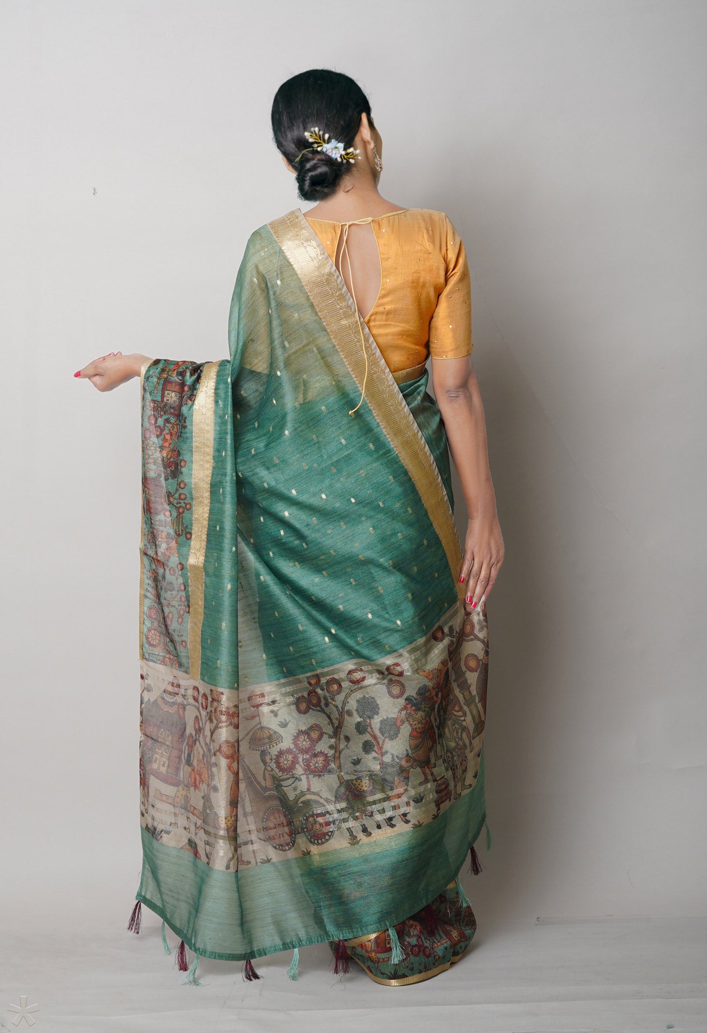 Pale Green Dupion Digital Printed Banarasi Silk Saree